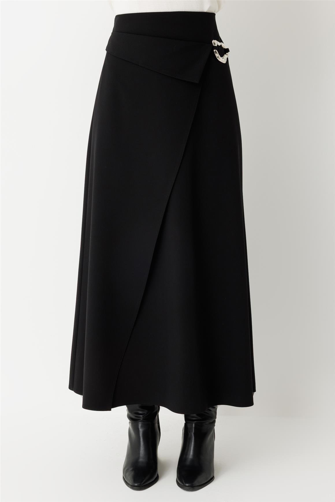 Toka Detaylı Anvelop Kapamalı Etek  Siyah