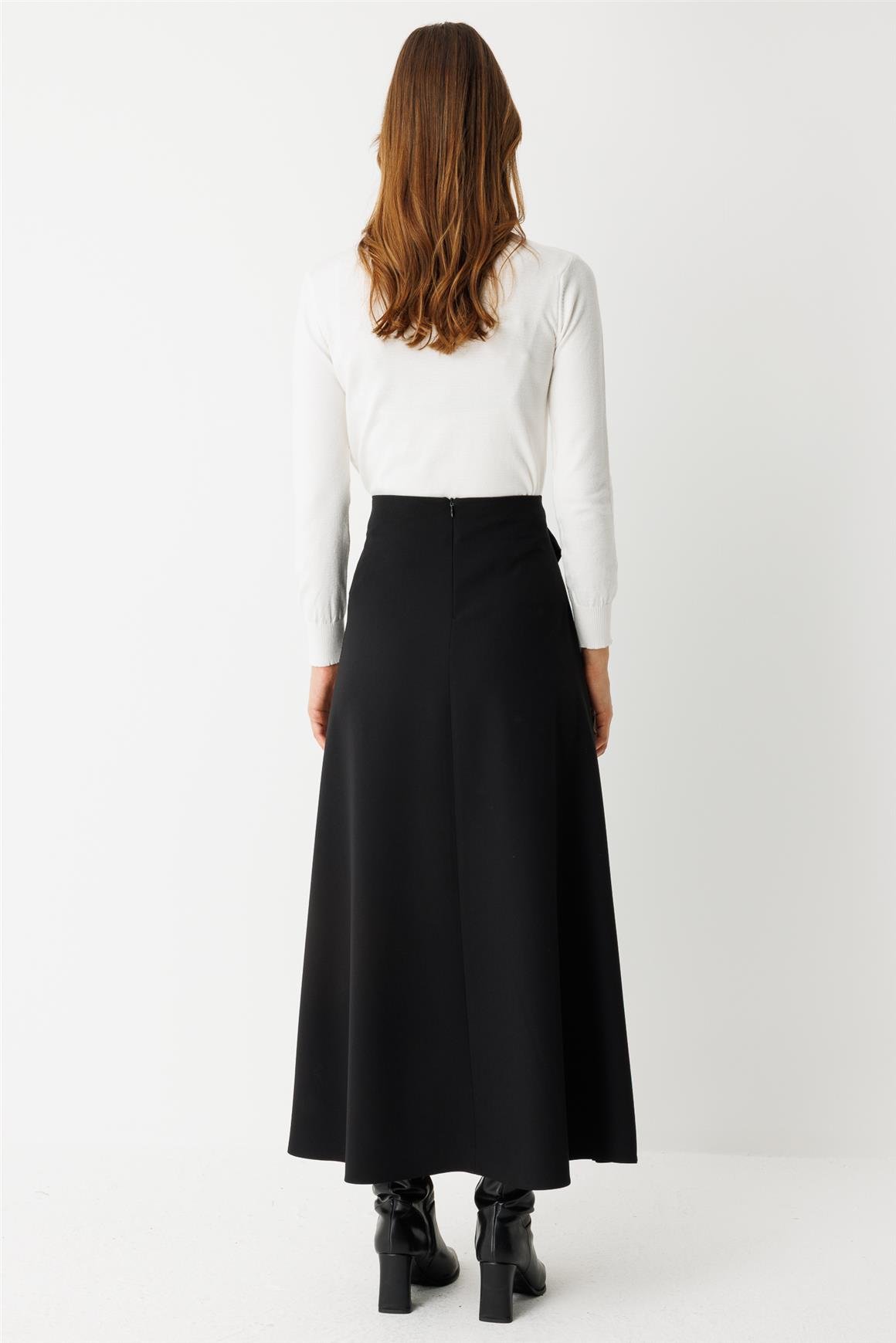 Toka Detaylı Anvelop Kapamalı Etek  Siyah