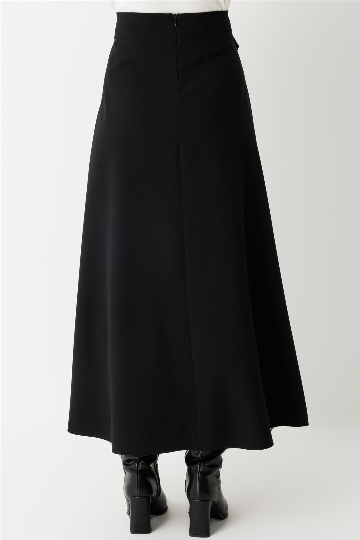 Toka Detaylı Anvelop Kapamalı Etek  Siyah