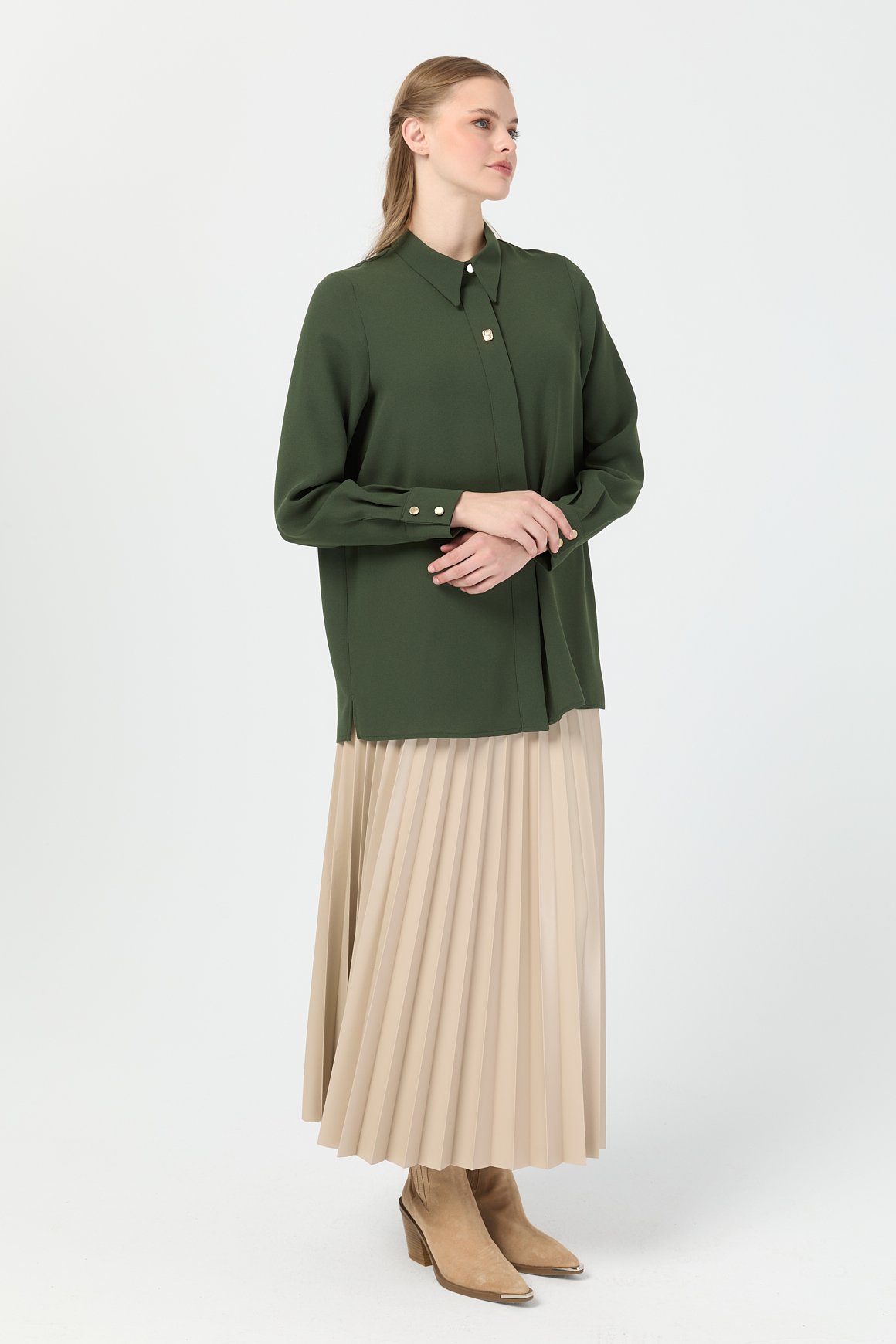 Aksesuar Detaylı Gömlek  Haki