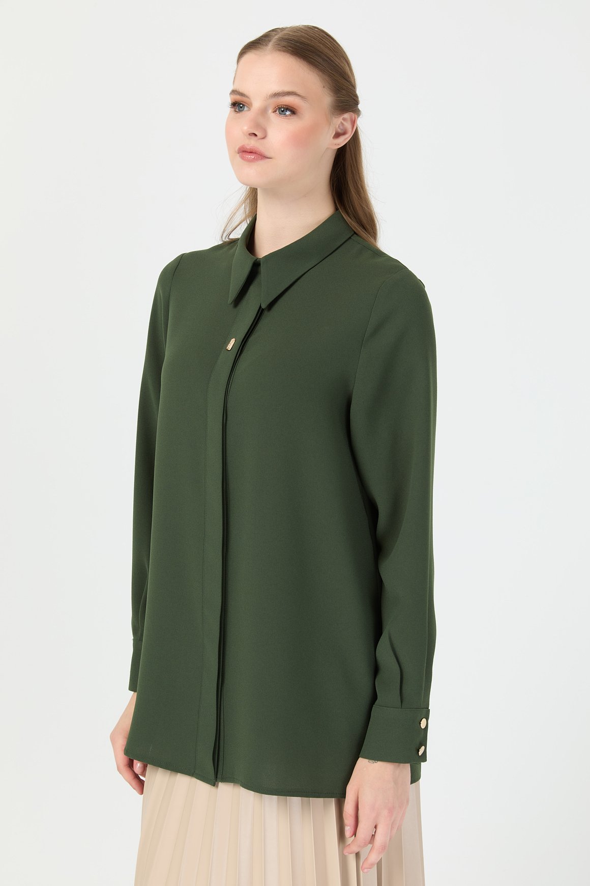 Aksesuar Detaylı Gömlek  Haki