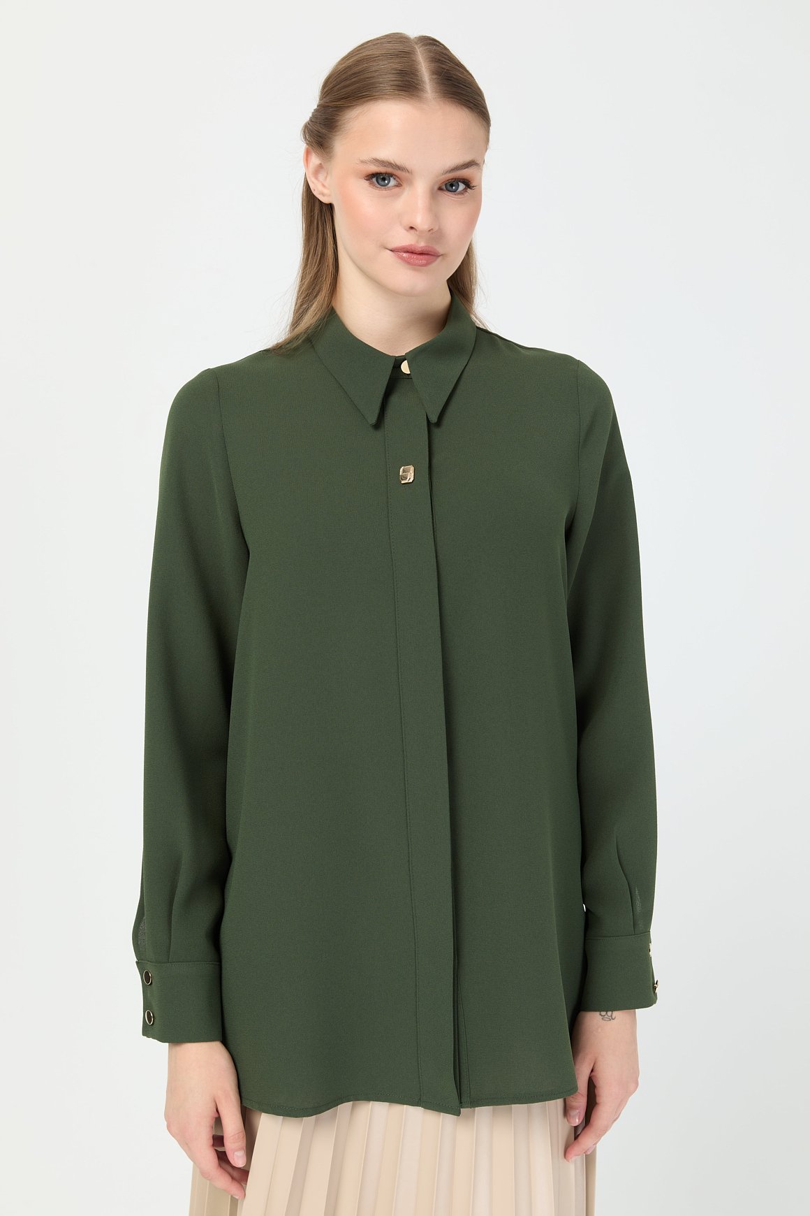 Aksesuar Detaylı Gömlek  Haki