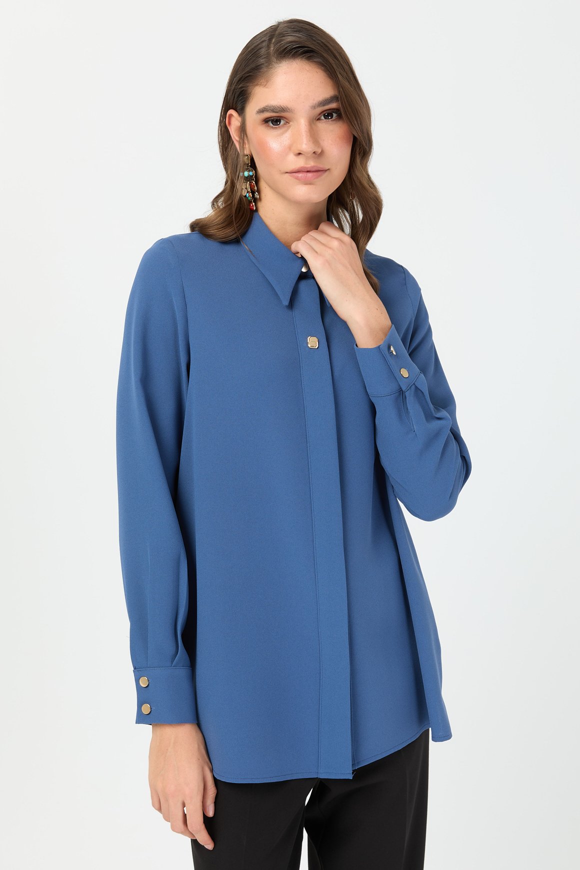 Aksesuar Detaylı Gömlek  İndigo