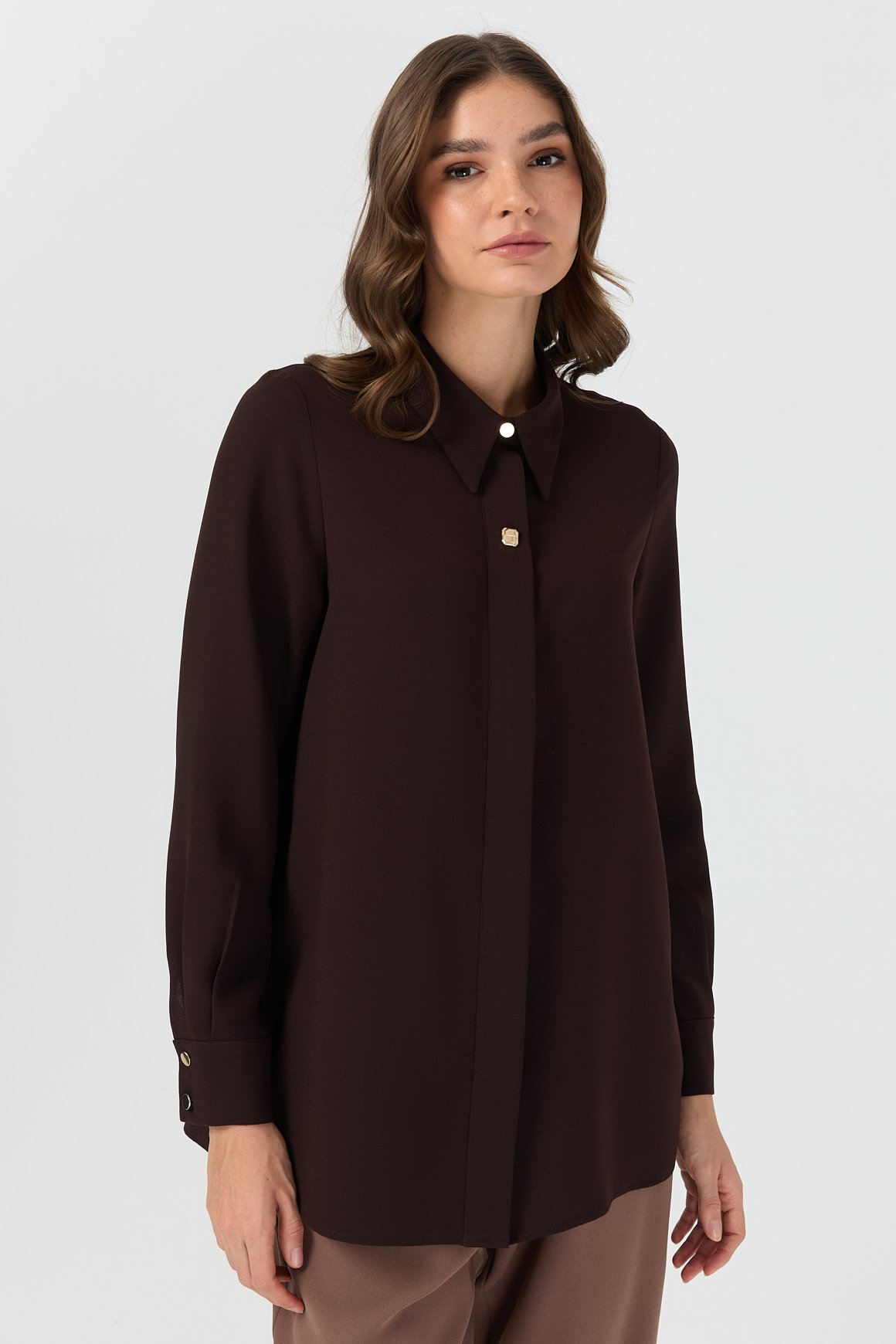 Aksesuar Detaylı Gömlek  Kahve
