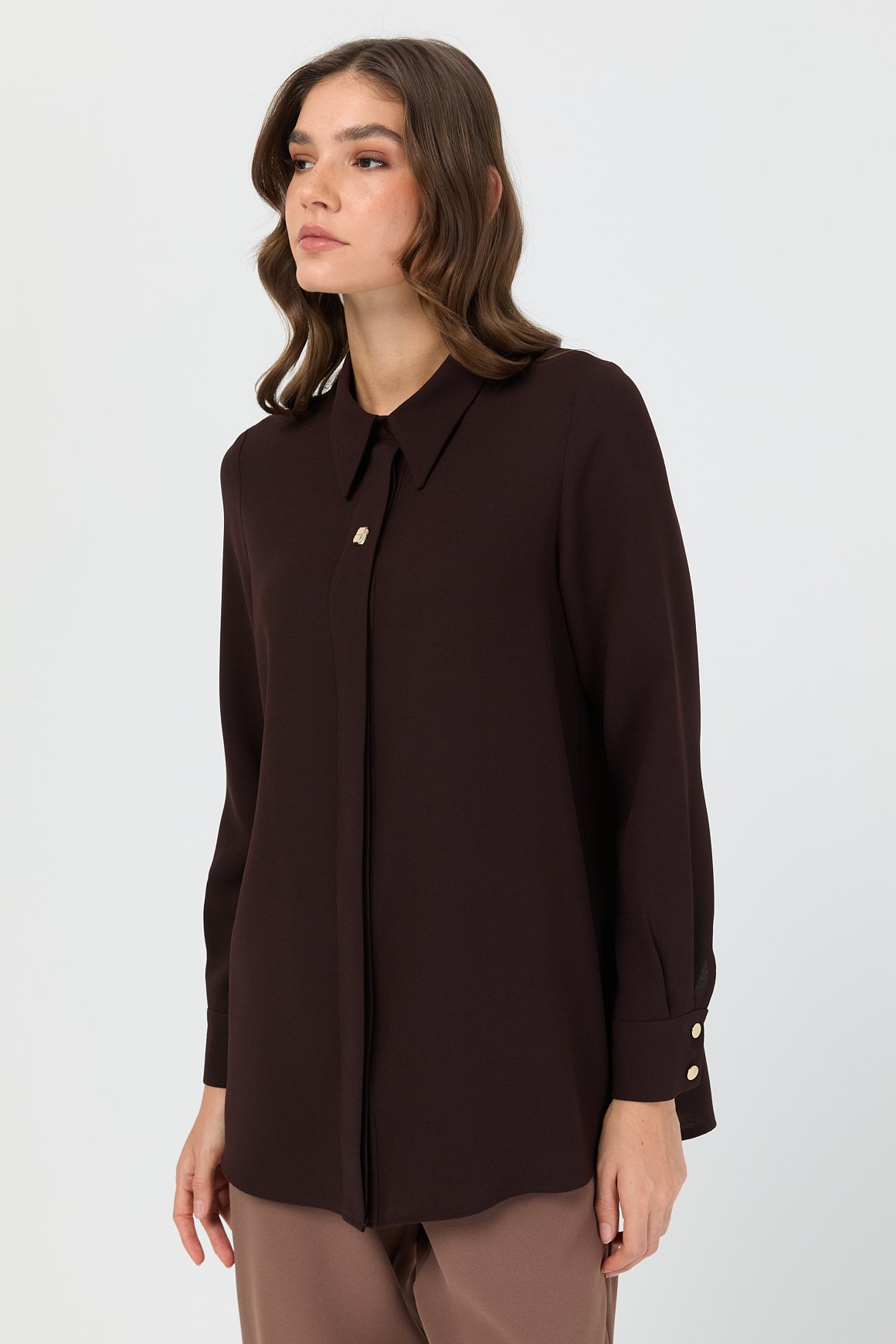 Aksesuar Detaylı Gömlek  Kahve