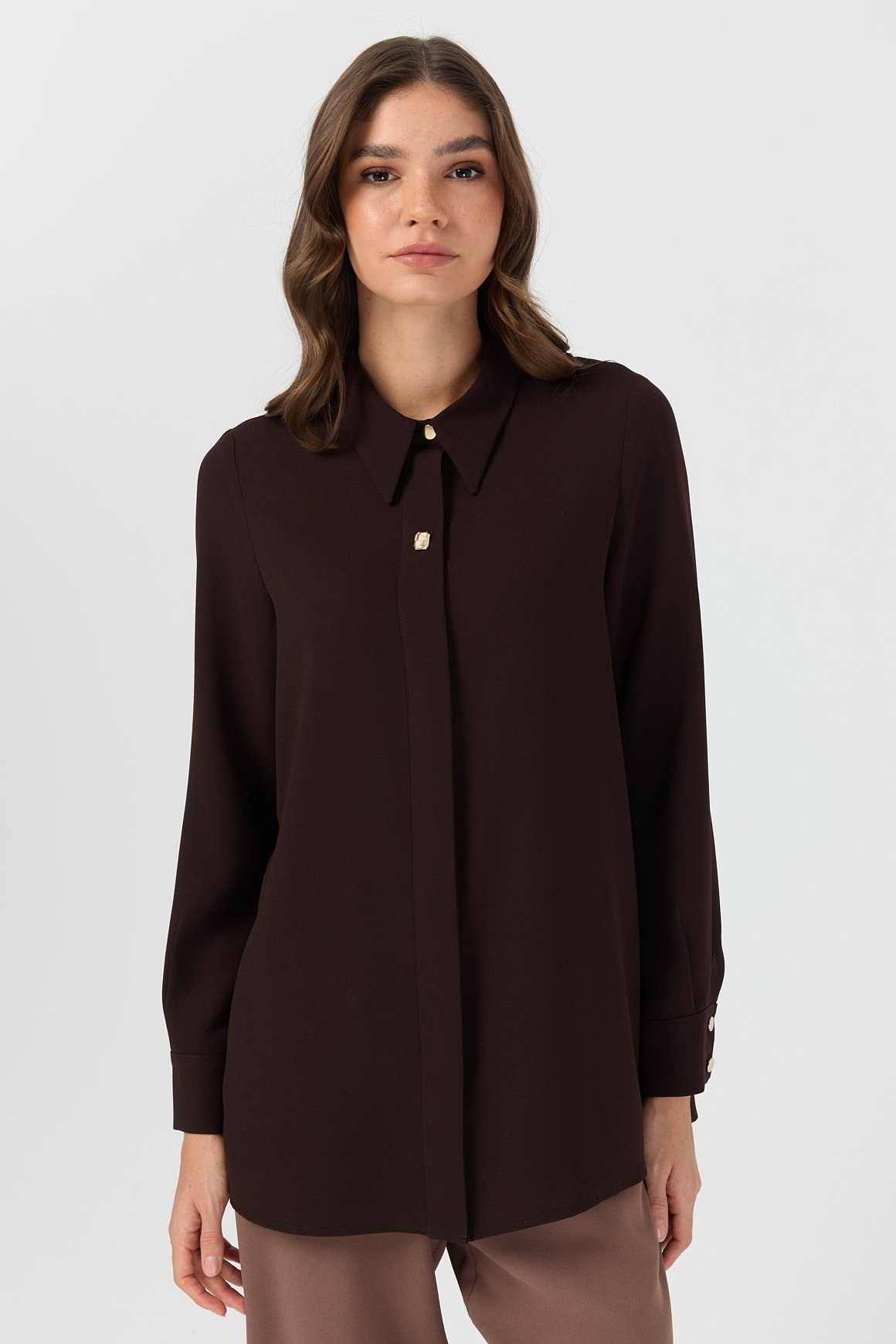 Aksesuar Detaylı Gömlek  Kahve
