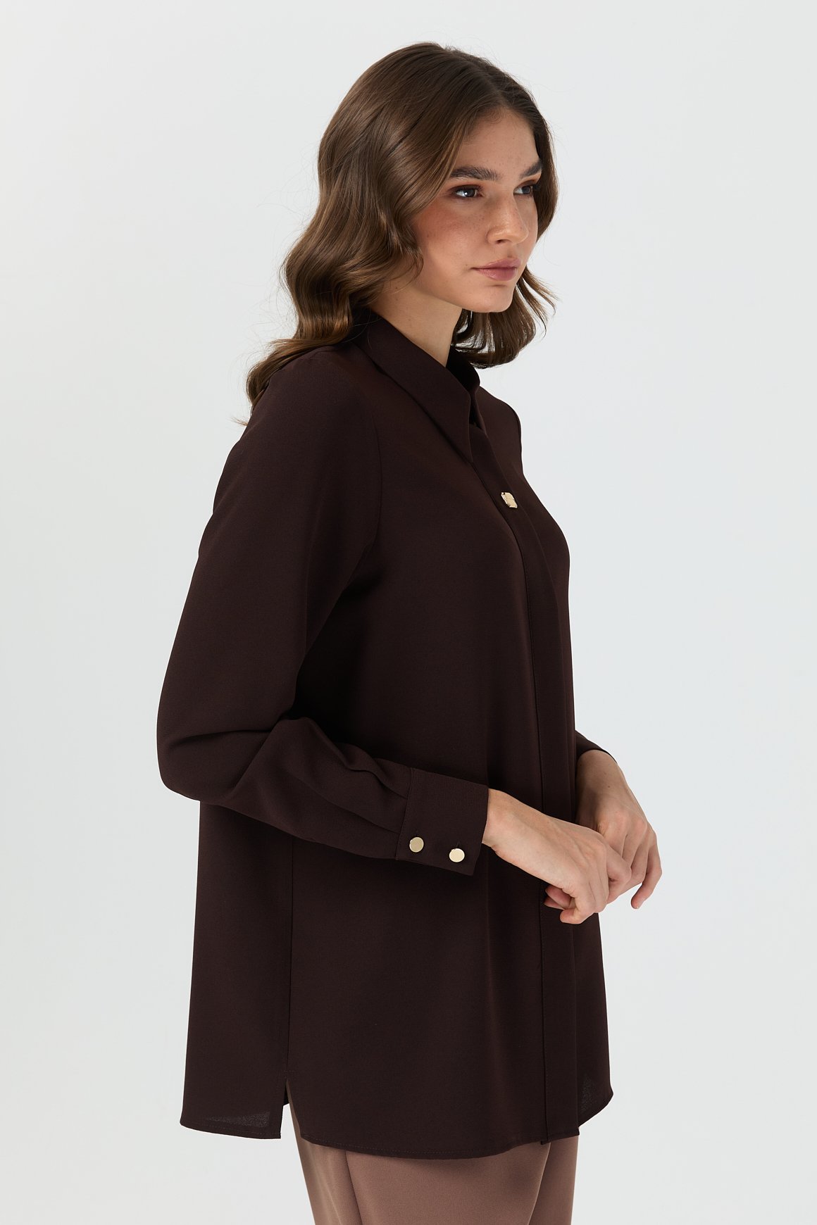 Aksesuar Detaylı Gömlek  Kahve