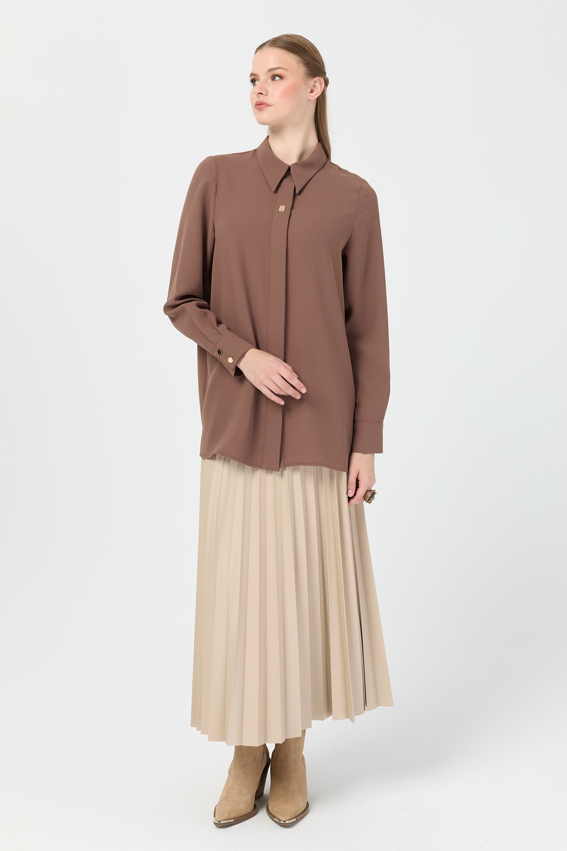 Aksesuar Detaylı Gömlek  Taba