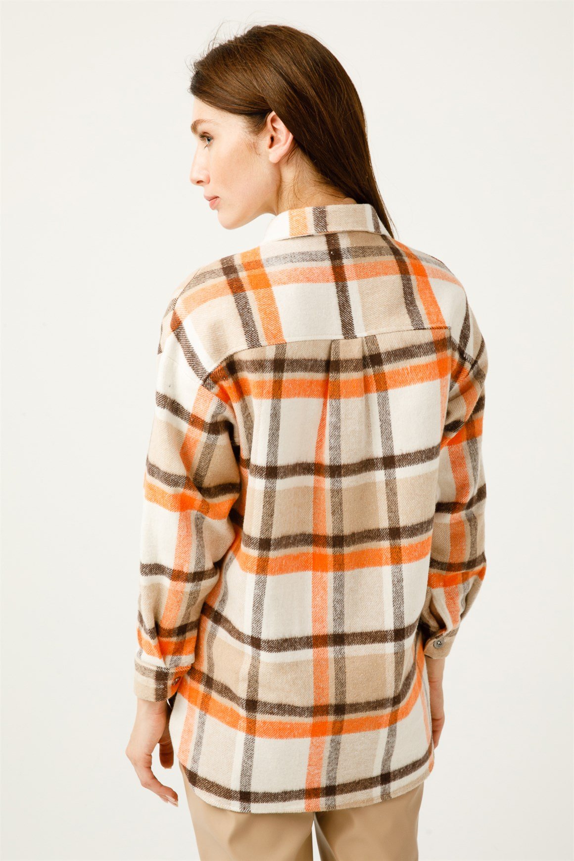 Çift Cep Ekose Gömlek  Oranj