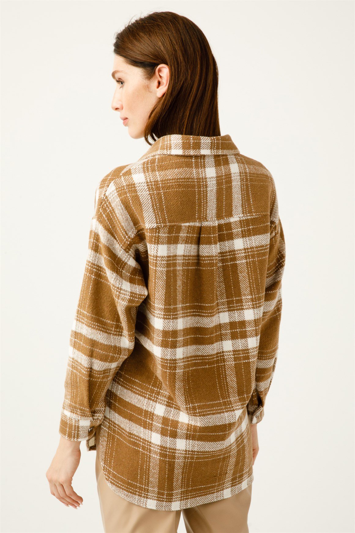 Çift Cep Ekose Gömlek  Taba