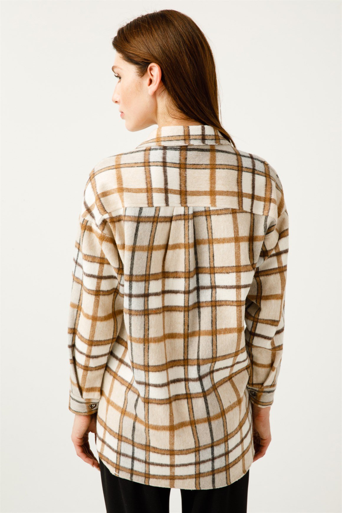 Çift Cep Ekose Gömlek  Vizon