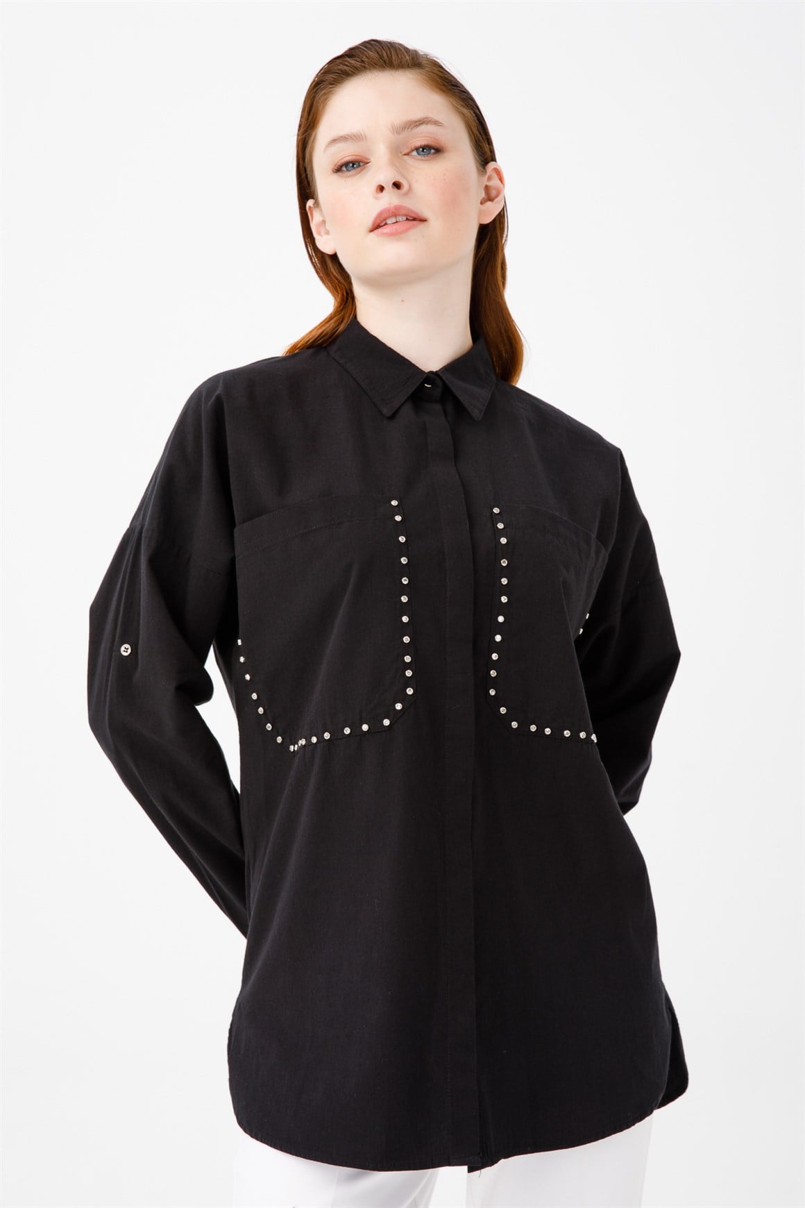 Önü Büyük Cepli Spor Gömlek  Siyah