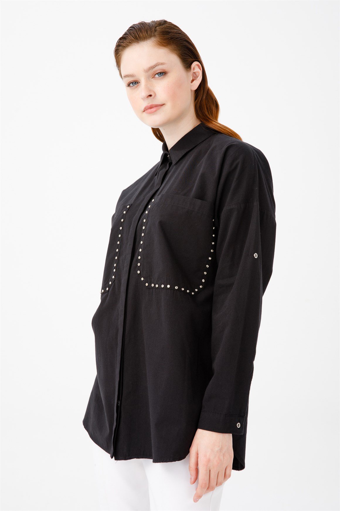 Önü Büyük Cepli Spor Gömlek  Siyah