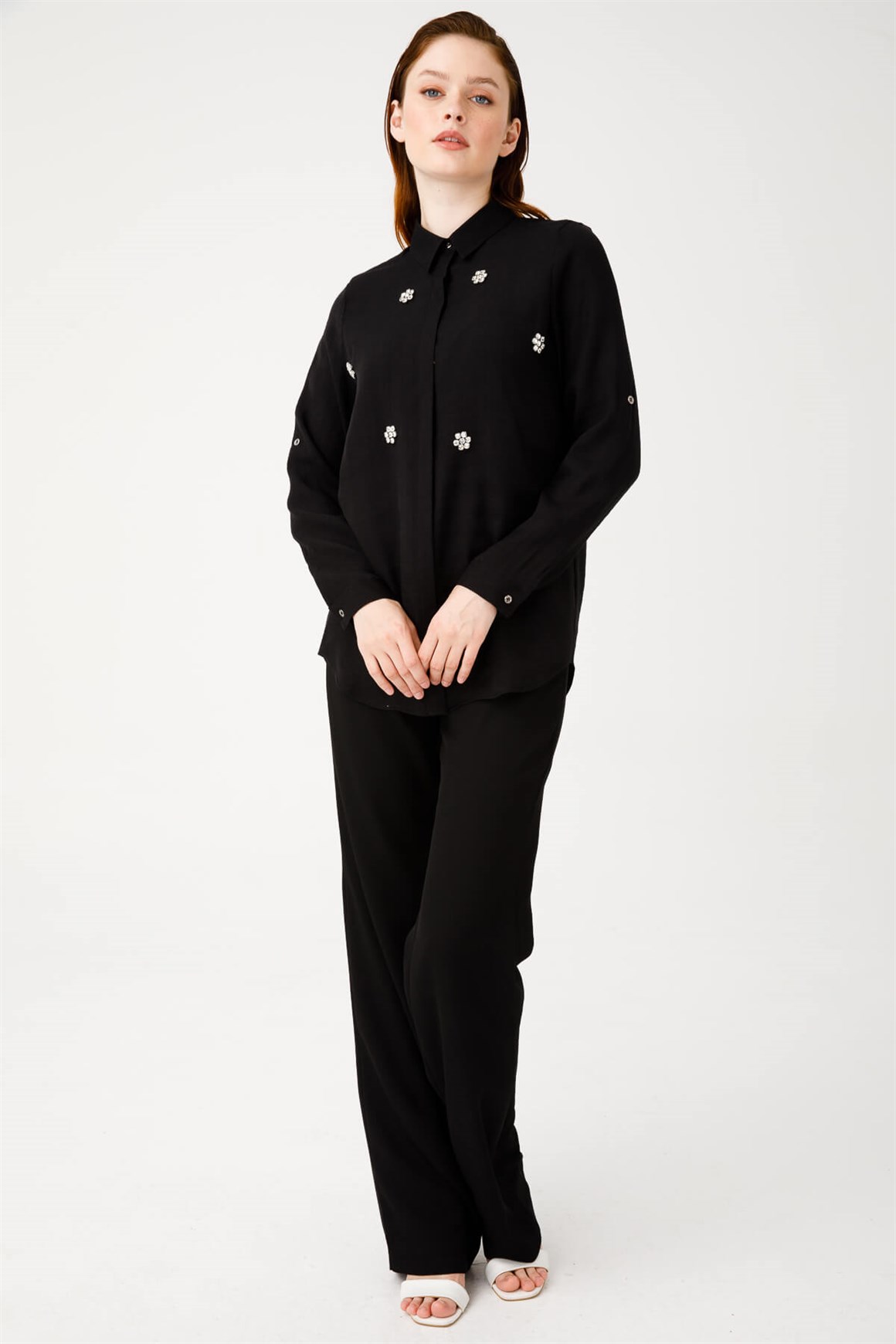 Önü Taş İşli Gömlek  Siyah