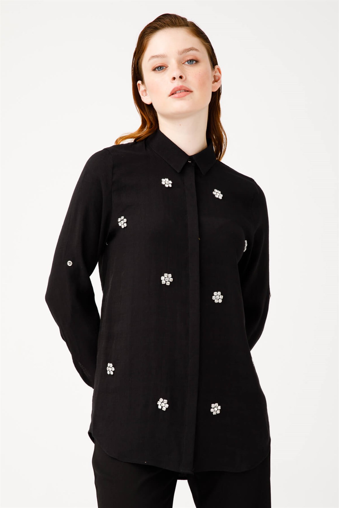 Önü Taş İşli Gömlek  Siyah