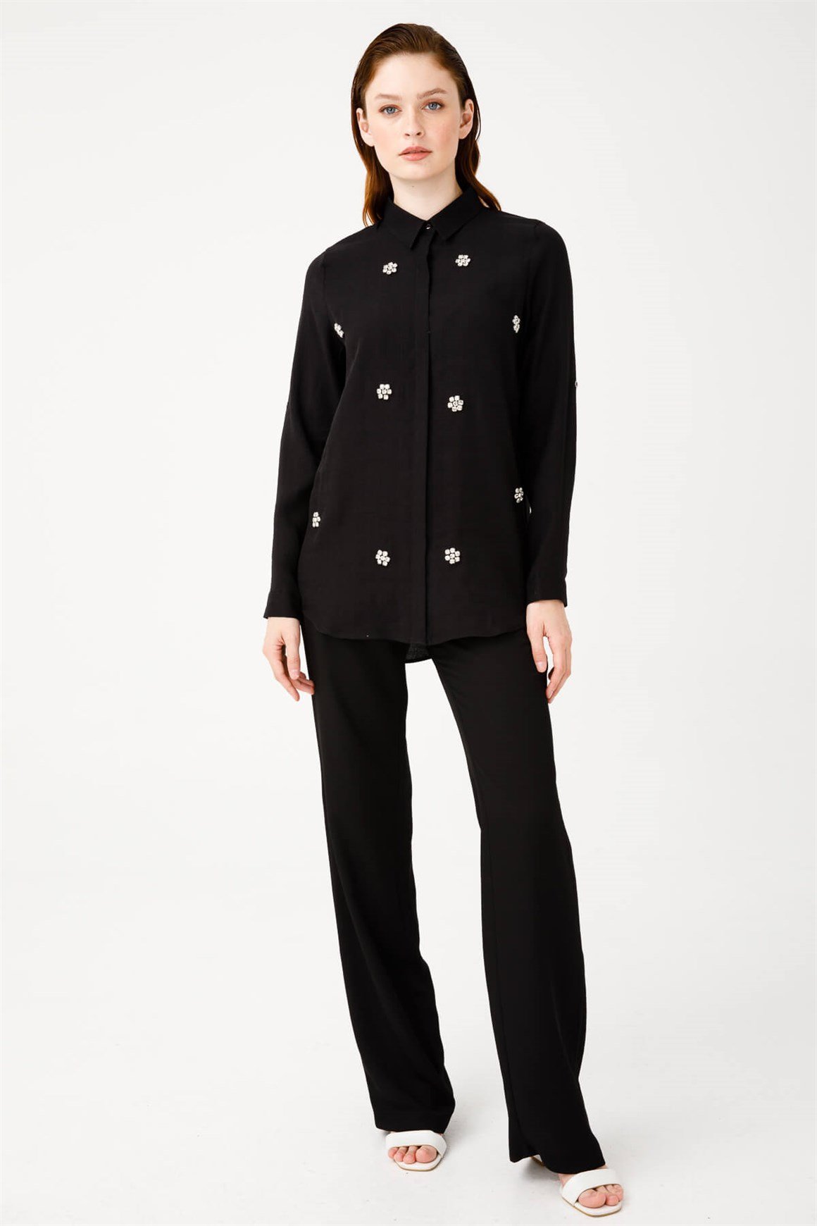 Önü Taş İşli Gömlek  Siyah