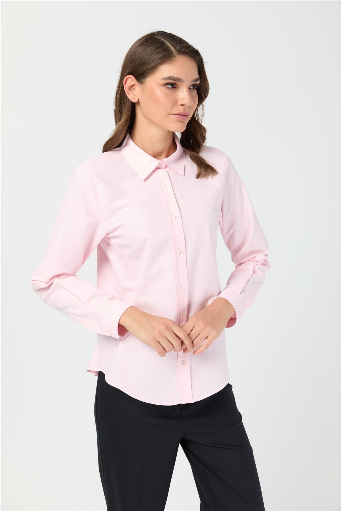 Oxford Dokulu Gömlek  Pembe