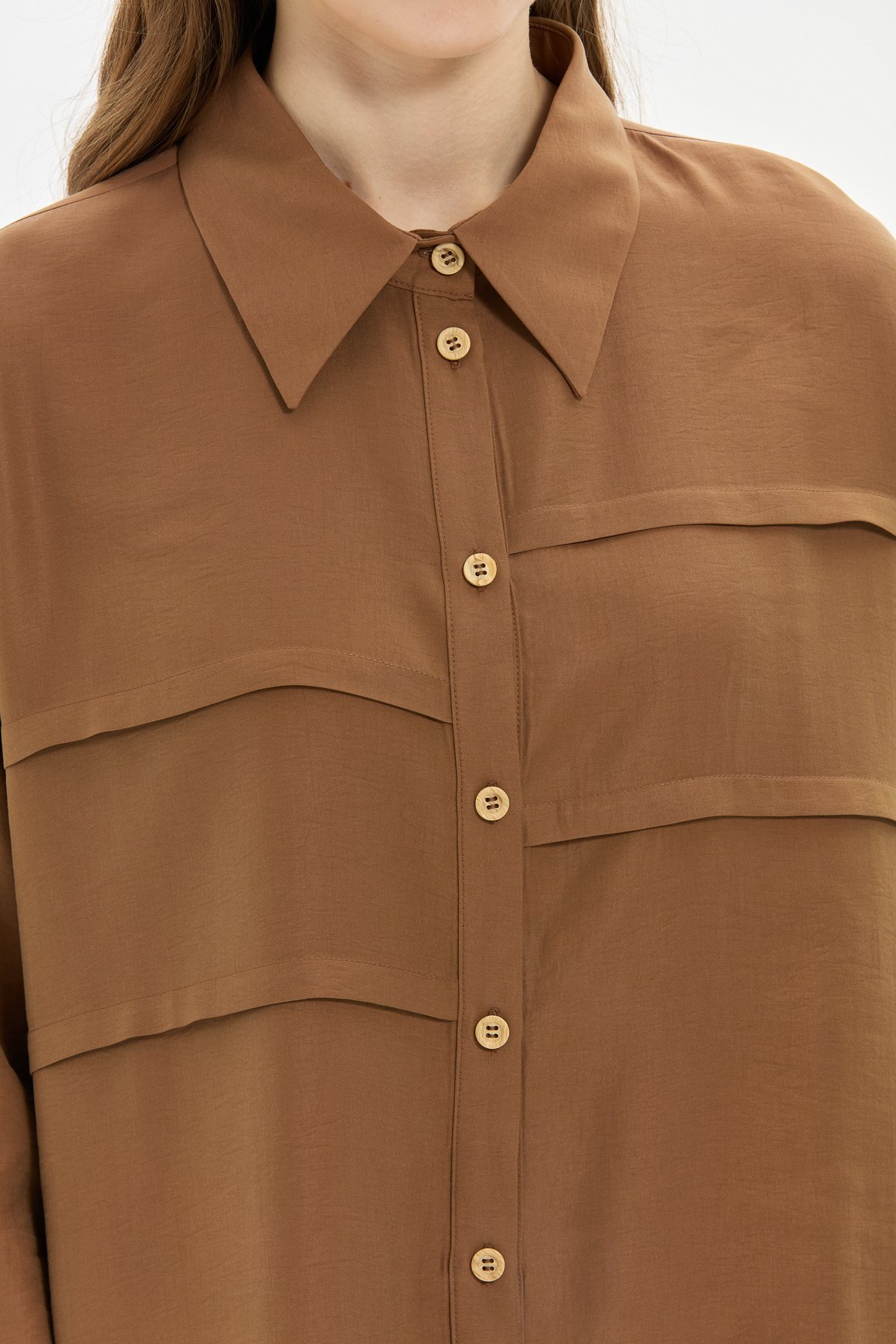 Pili Detaylı Gömlek  Kahve