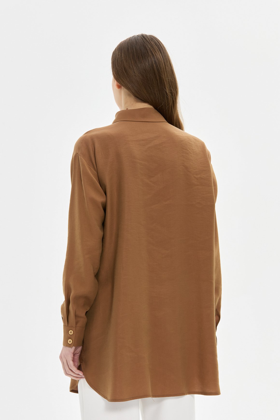 Pili Detaylı Gömlek  Kahve