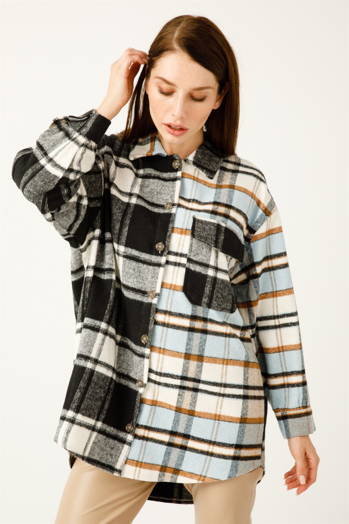 Renk Geçişli Kareli Oduncu Gömlek  Mavi