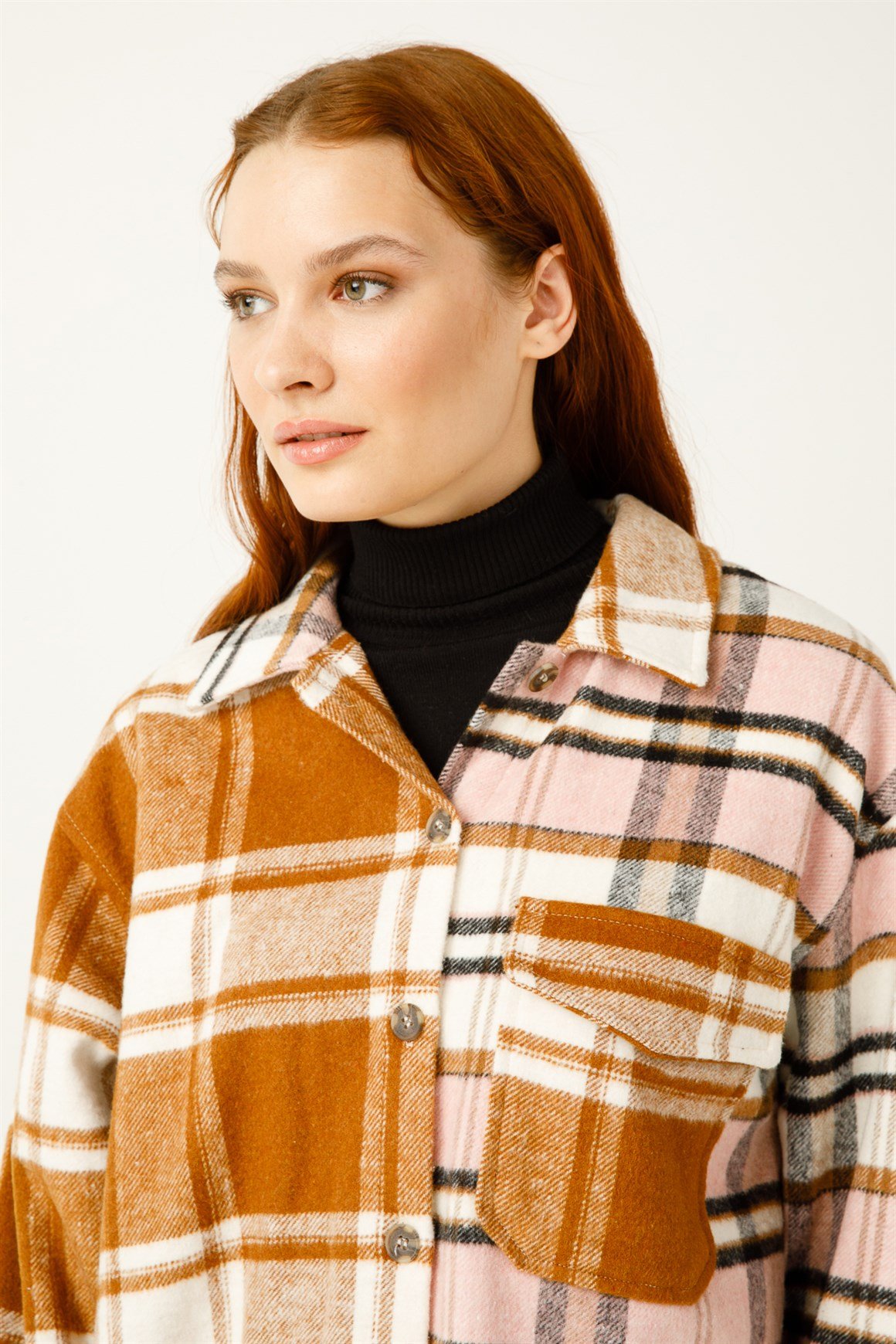 Renk Geçişli Kareli Oduncu Gömlek  Taba