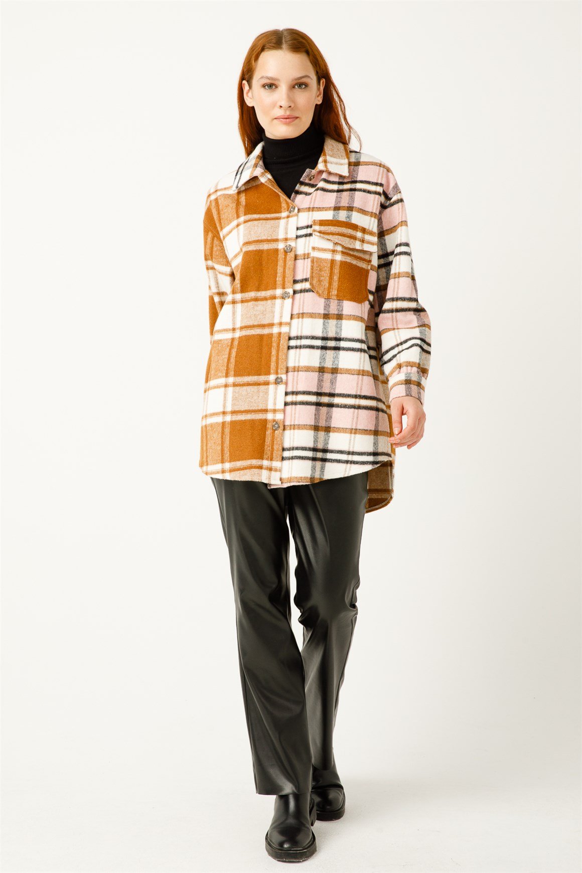 Renk Geçişli Kareli Oduncu Gömlek  Taba