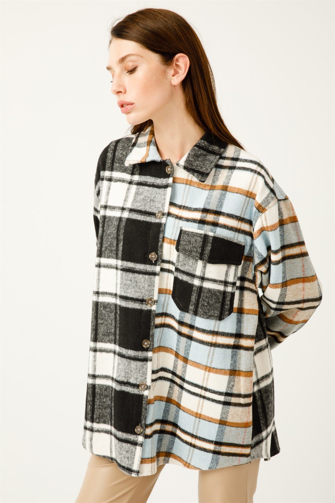 Renk Geçişli Kareli Oduncu Gömlek  Mavi