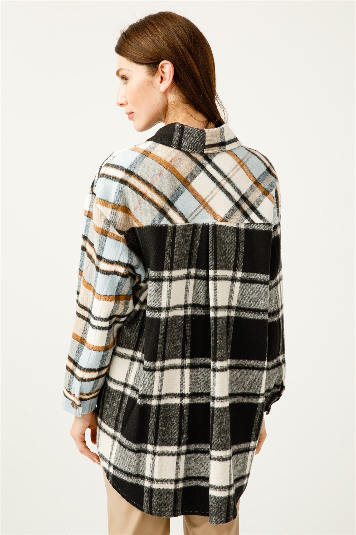 Renk Geçişli Kareli Oduncu Gömlek  Mavi