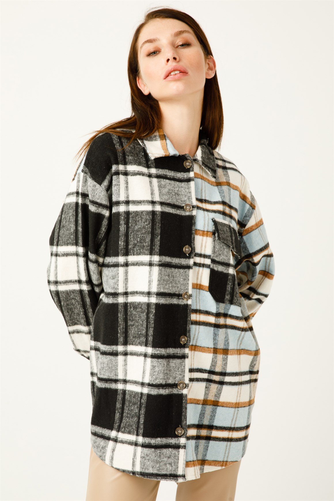 Renk Geçişli Kareli Oduncu Gömlek  Mavi