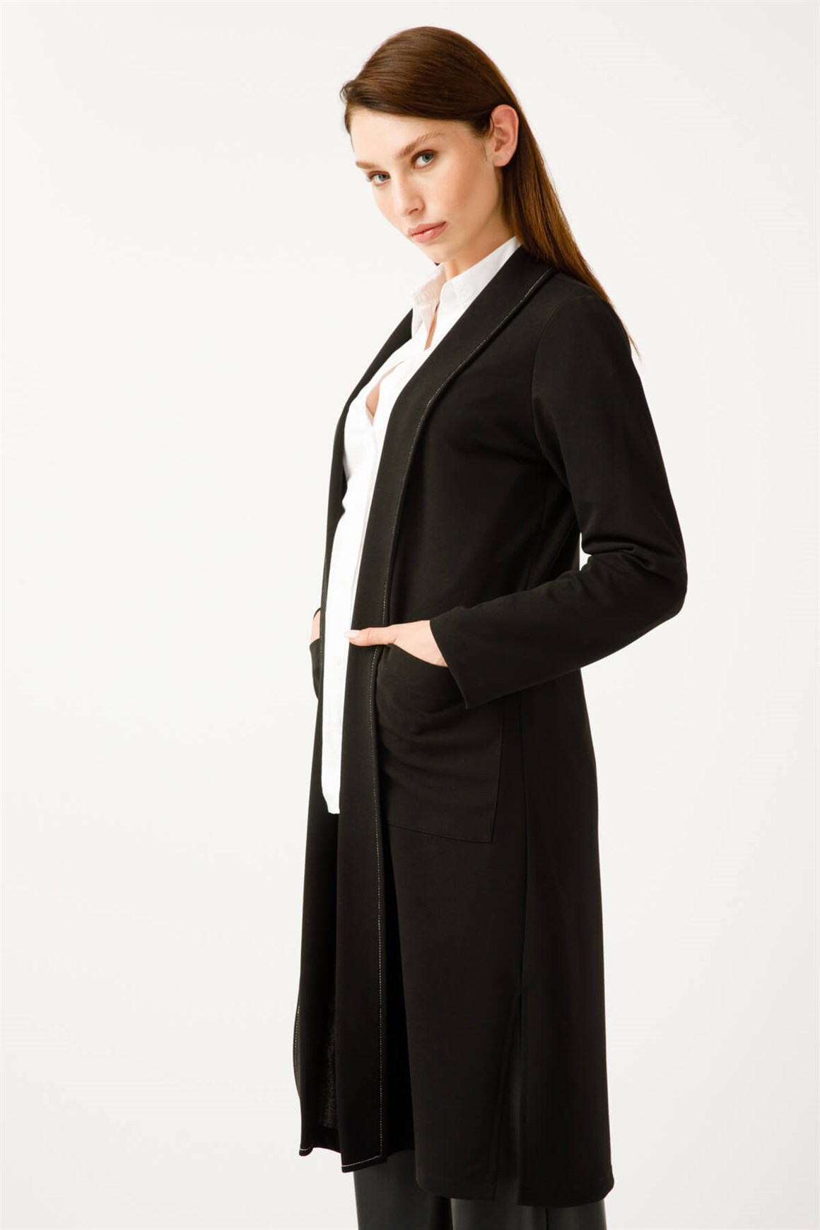 Leopar Şerit Detaylı Hırka  Siyah