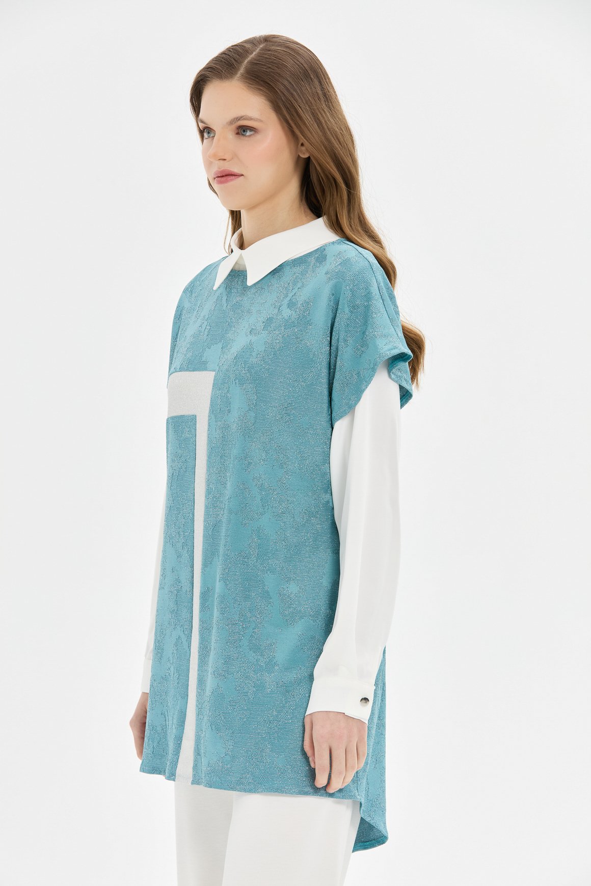 Blok Detaylı Süeterli İç Dış Takım  İndigo