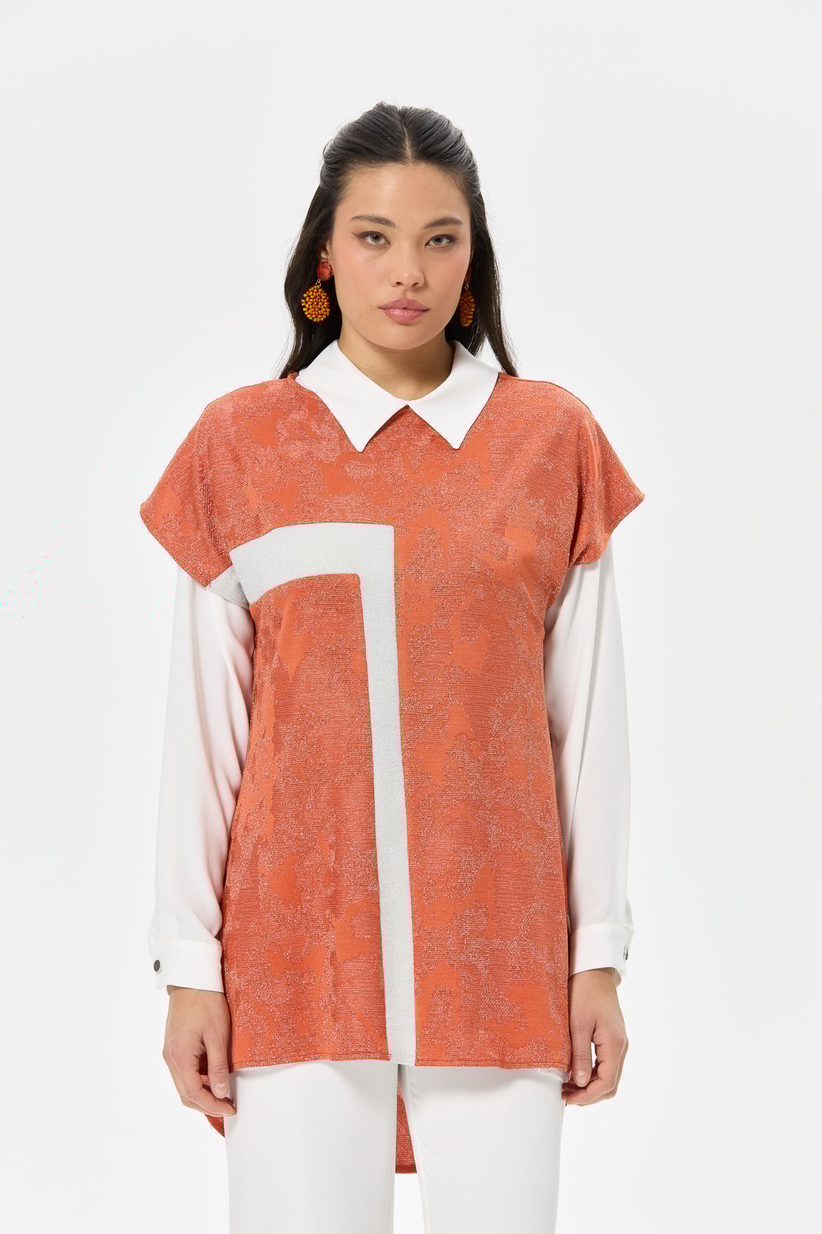 Blok Detaylı Süeterli İç Dış Takım  Oranj