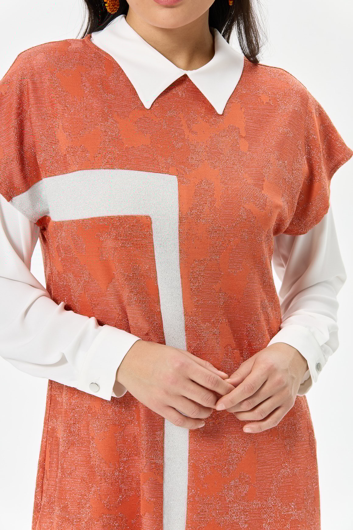 Blok Detaylı Süeterli İç Dış Takım  Oranj