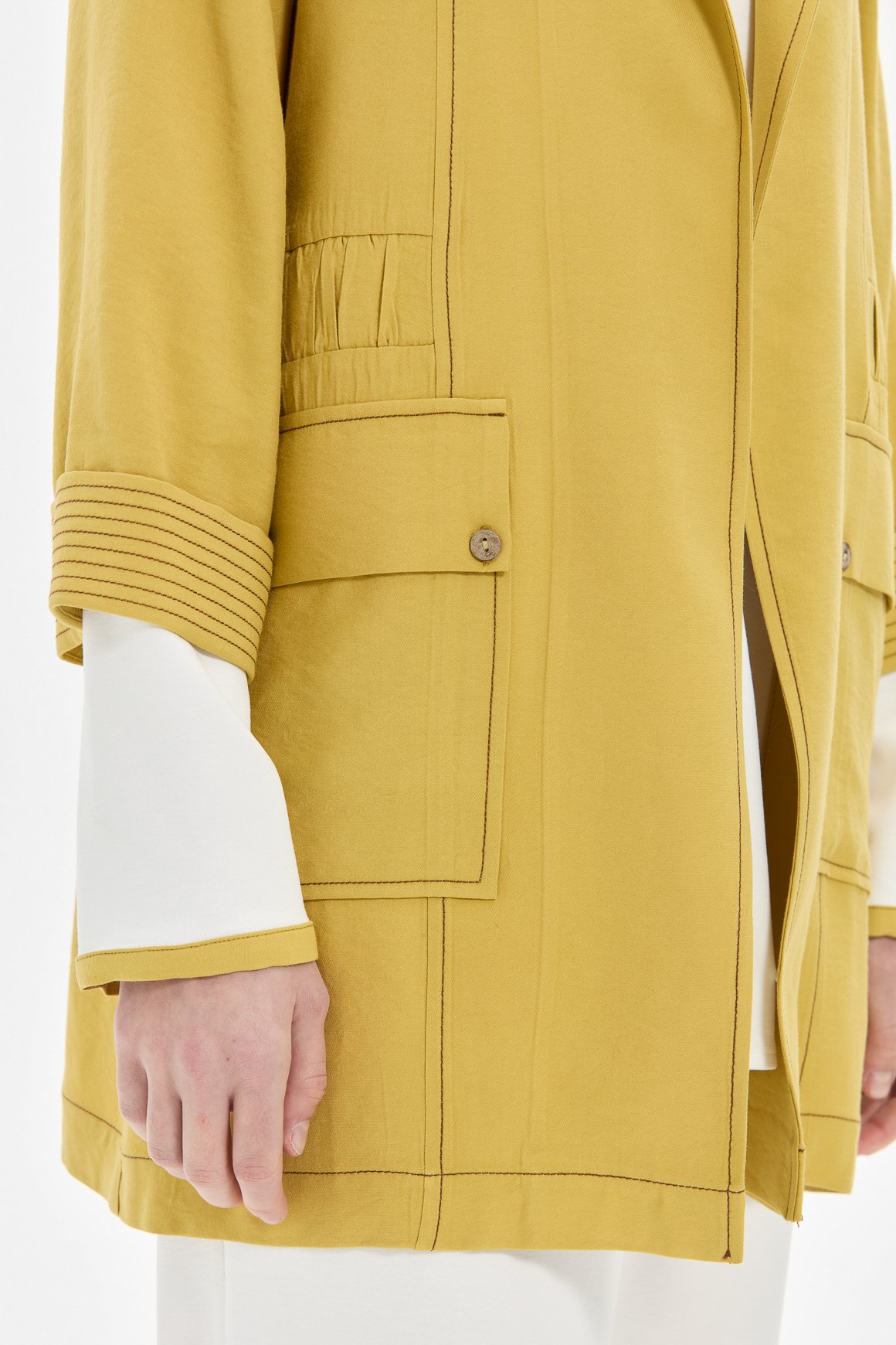 Büzgü Detaylı Keten Tencel İç Dış Takım  Asit