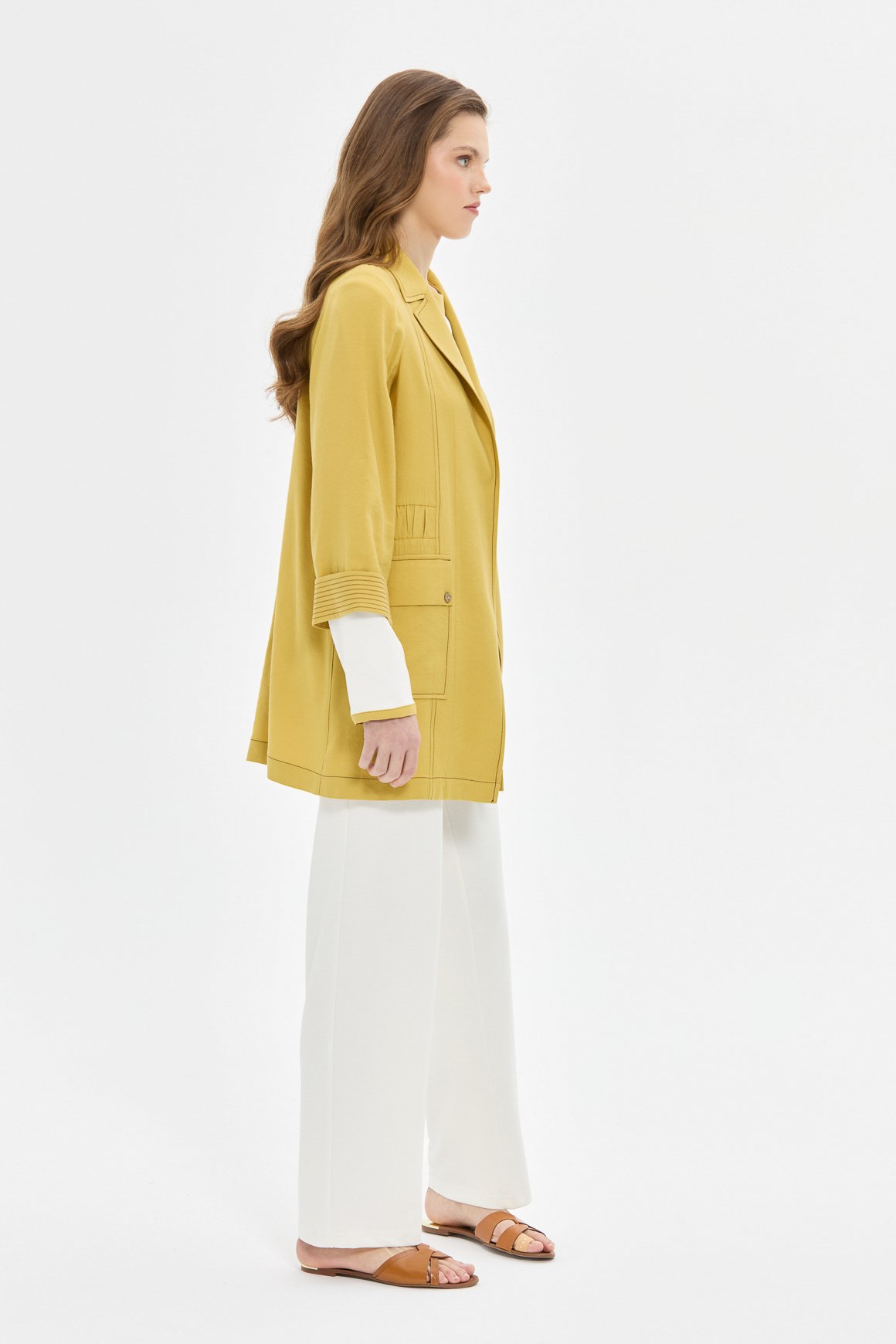 Büzgü Detaylı Keten Tencel İç Dış Takım  Asit