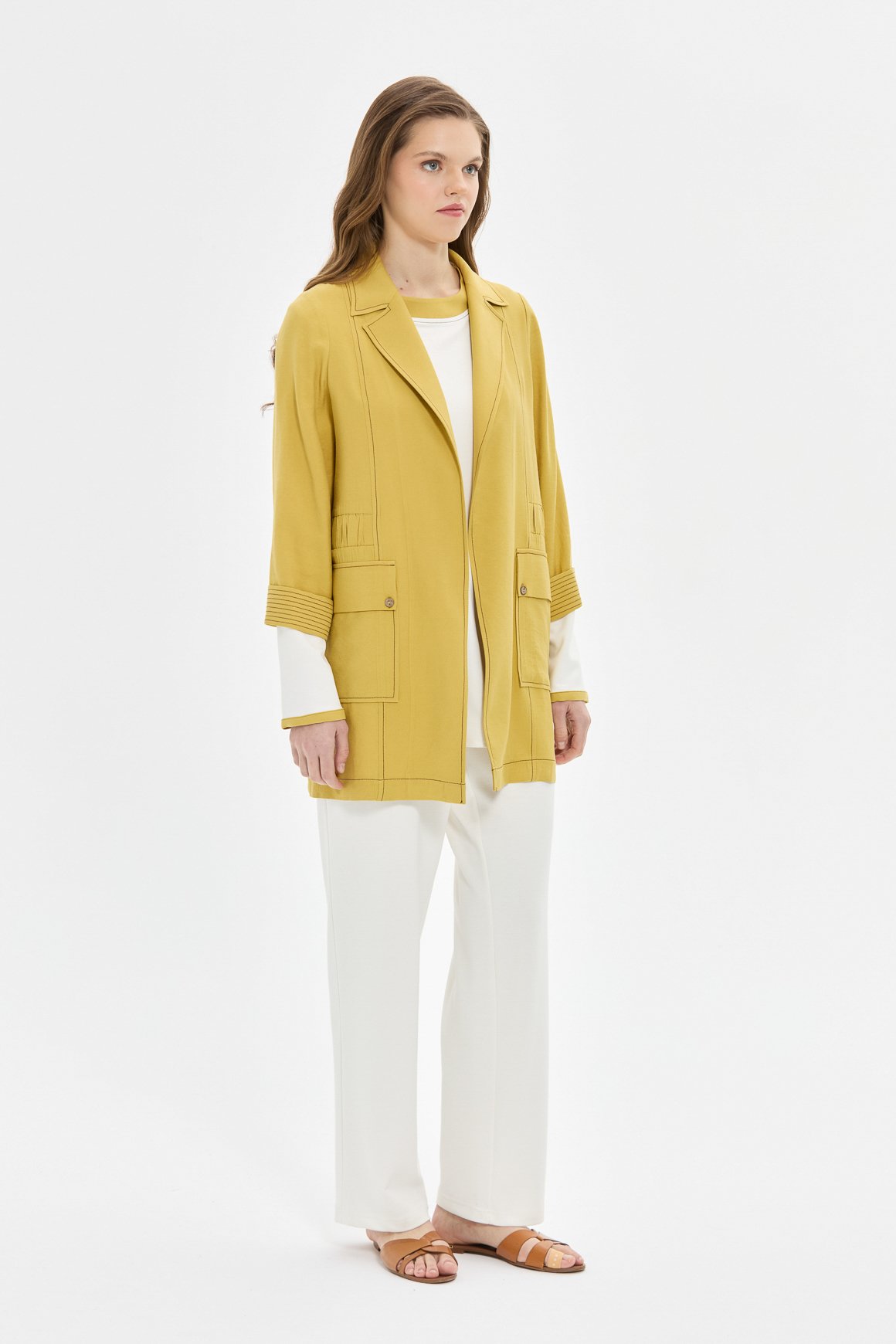 Büzgü Detaylı Keten Tencel İç Dış Takım  Asit