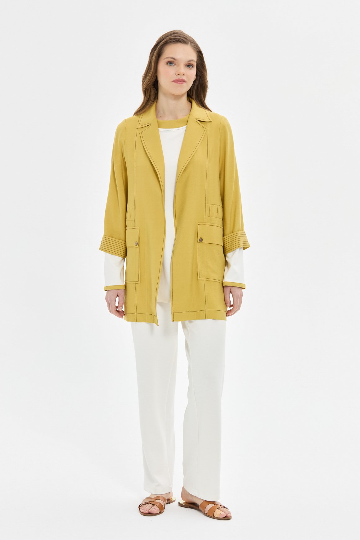 Büzgü Detaylı Keten Tencel İç Dış Takım  Asit