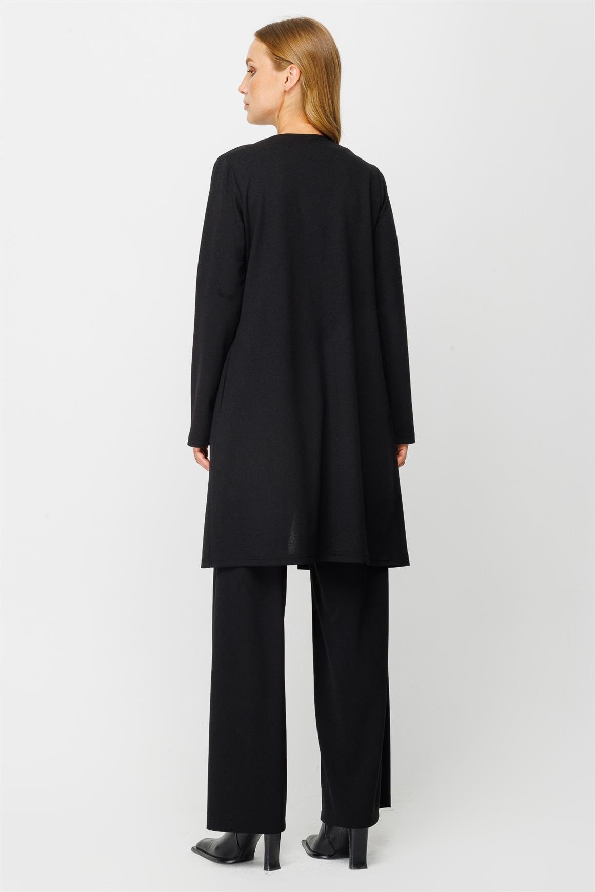 Deri Aksesuar Detaylı İç Dış Takım  Siyah