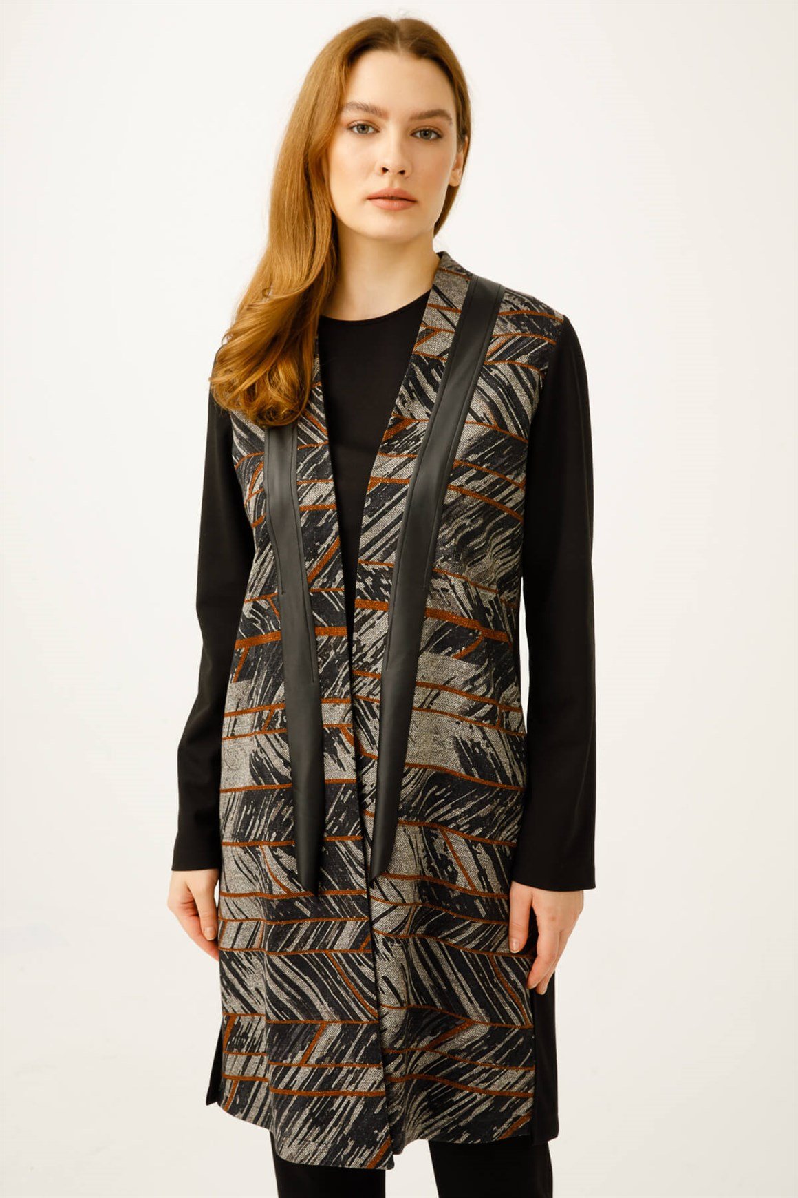 Deri Detaylı İç Dış Takım  Siyah