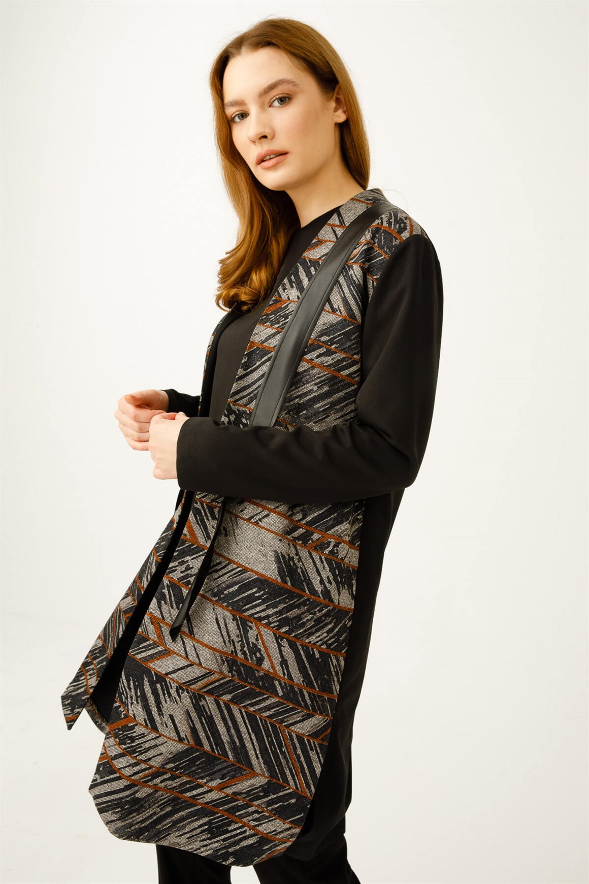 Deri Detaylı İç Dış Takım  Siyah