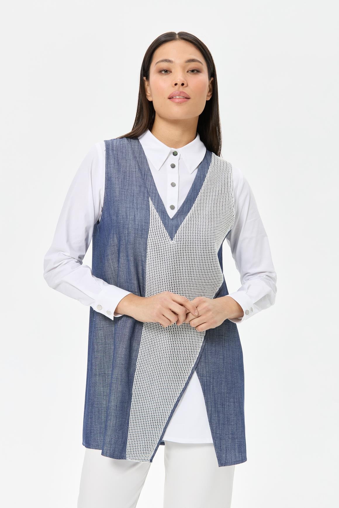 File Detaylı Denim Kumaş İç Dış Takım  Laci