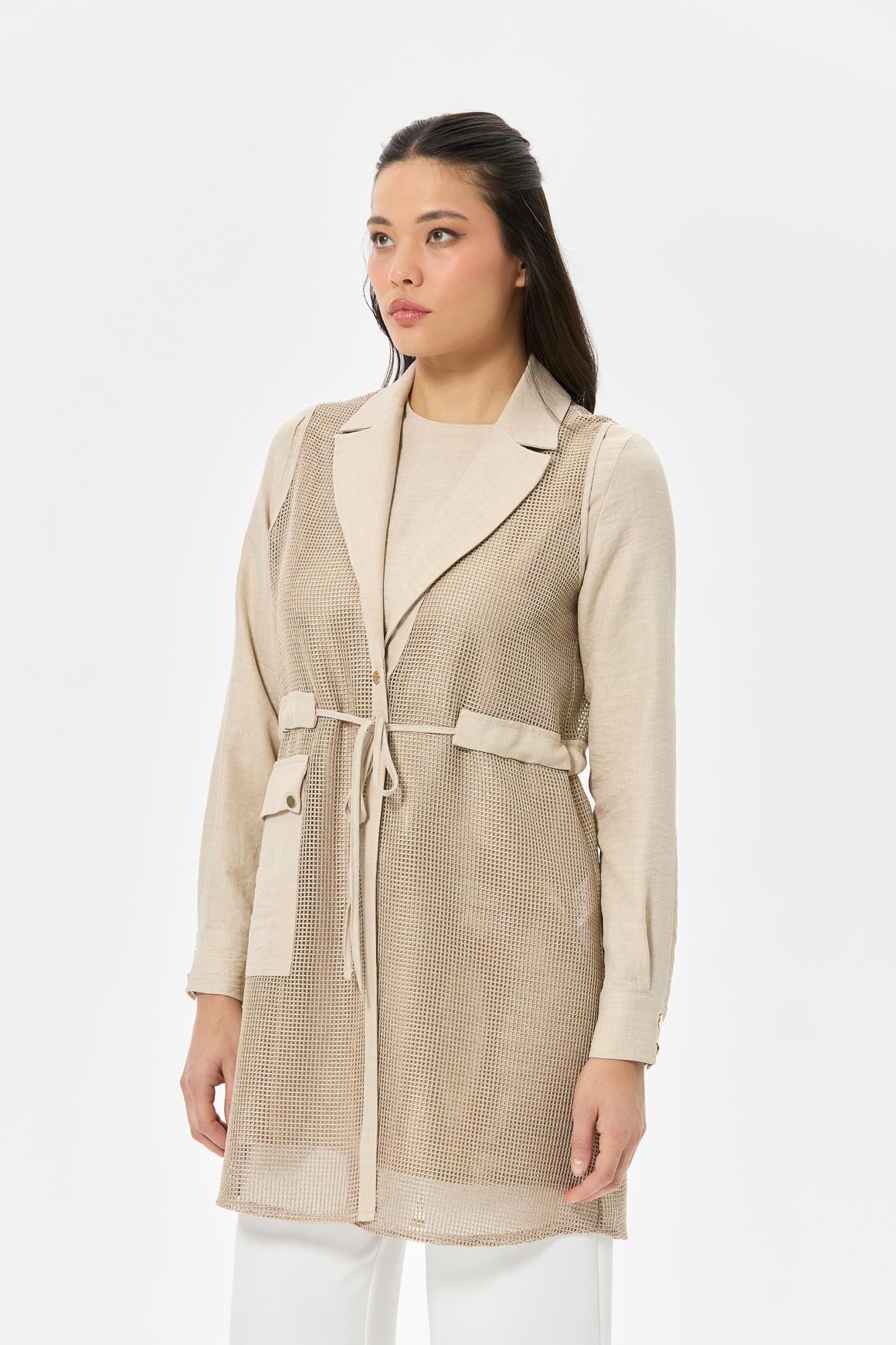 File Yelekli İç Dış Takım  Bej