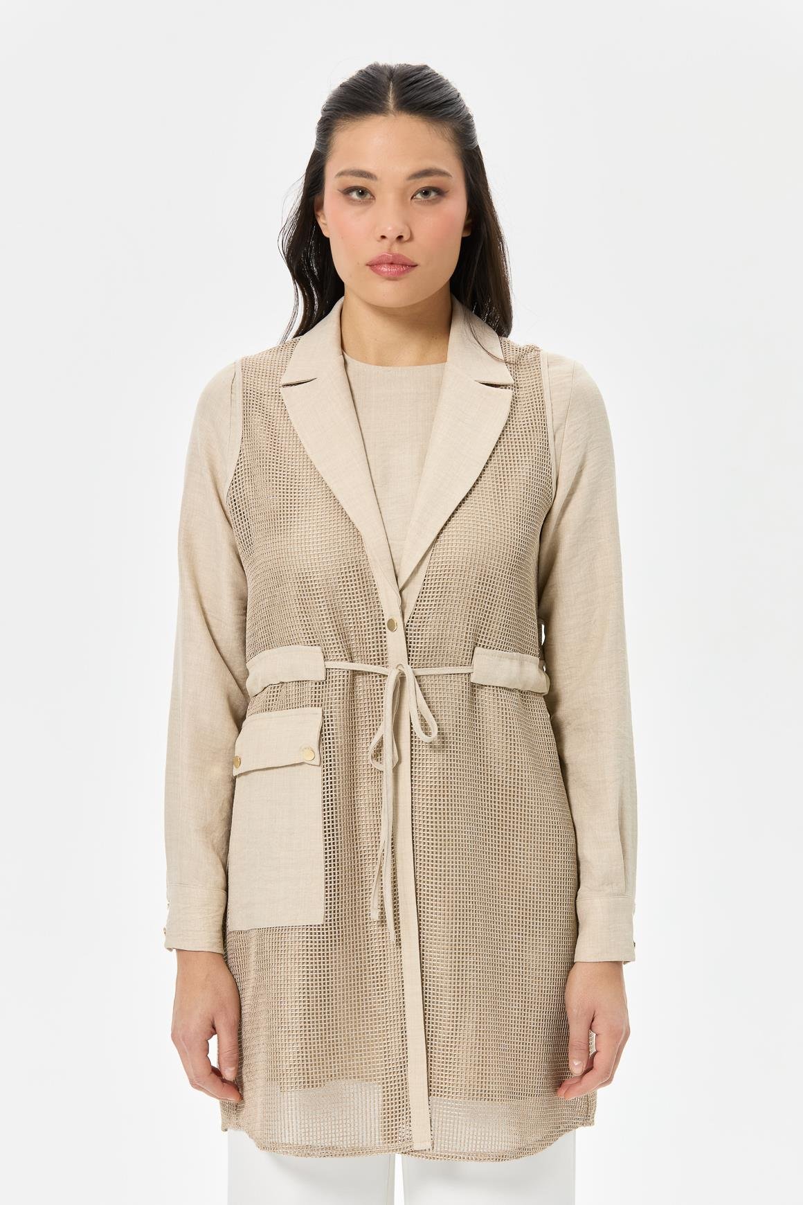 File Yelekli İç Dış Takım  Bej