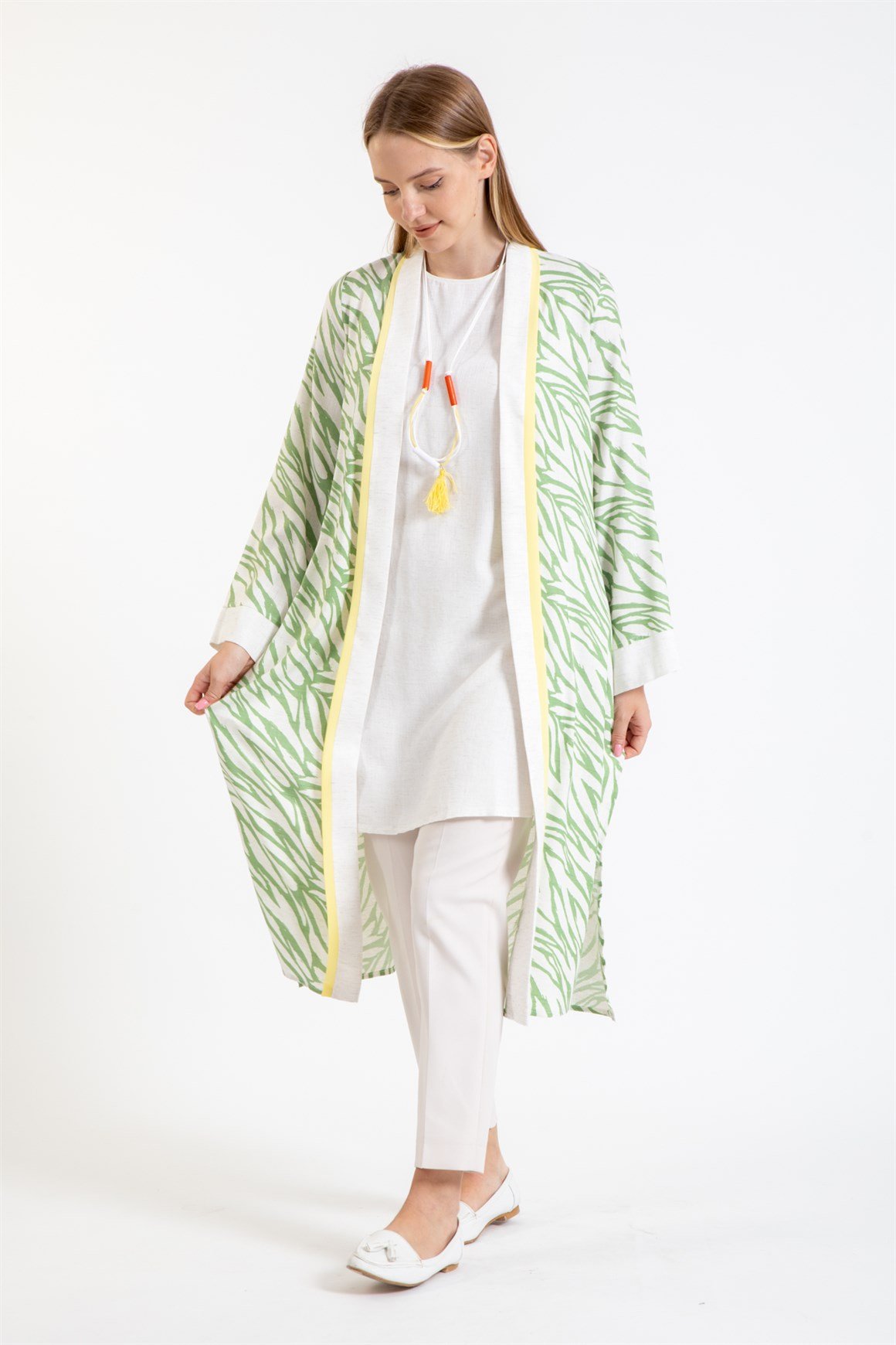 Kimonosu Desenli İç Dış Takım  Sarı