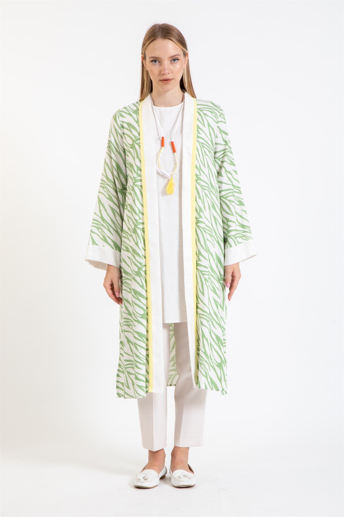 Kimonosu Desenli İç Dış Takım  Sarı