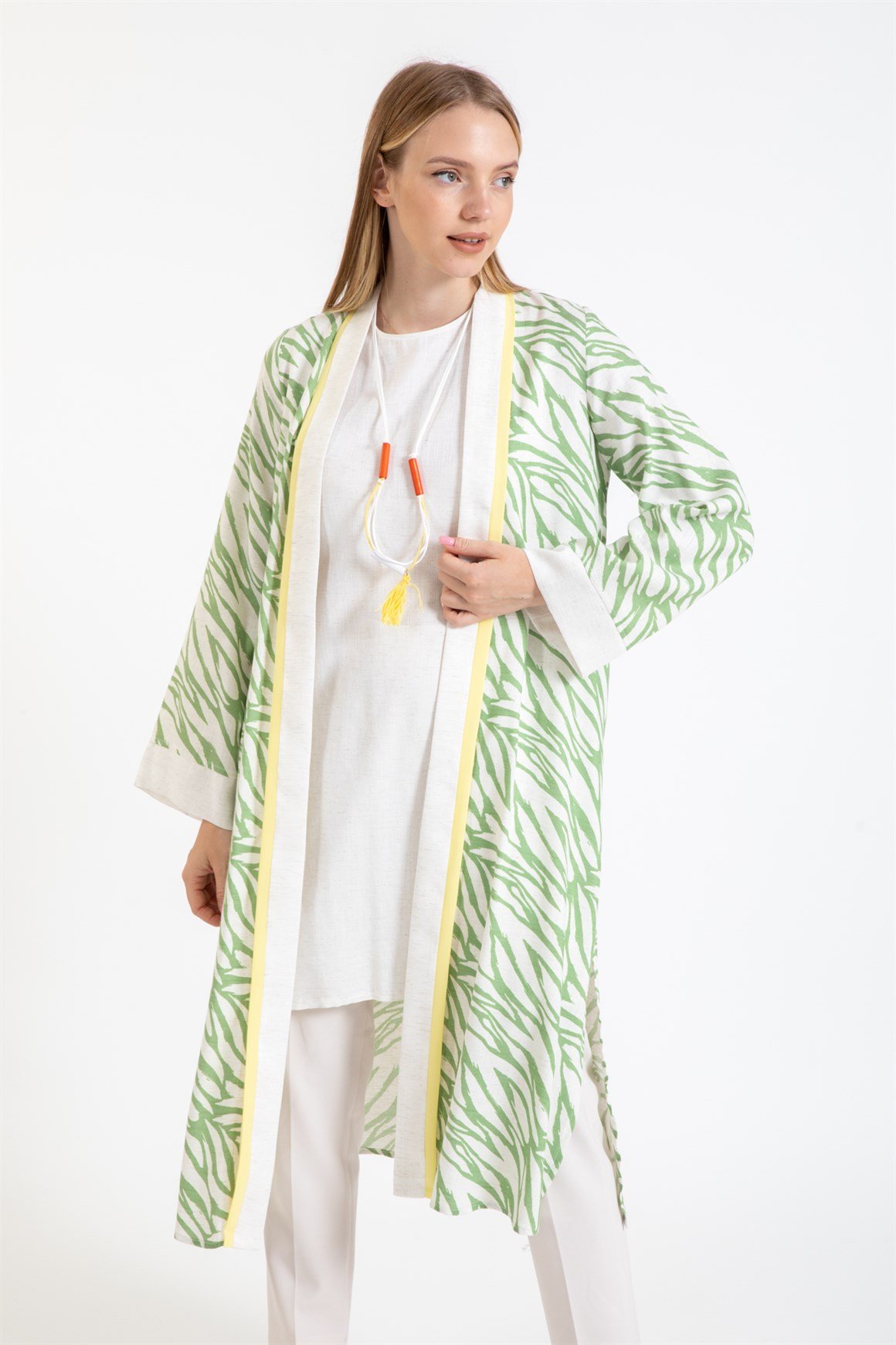 Kimonosu Desenli İç Dış Takım  Sarı