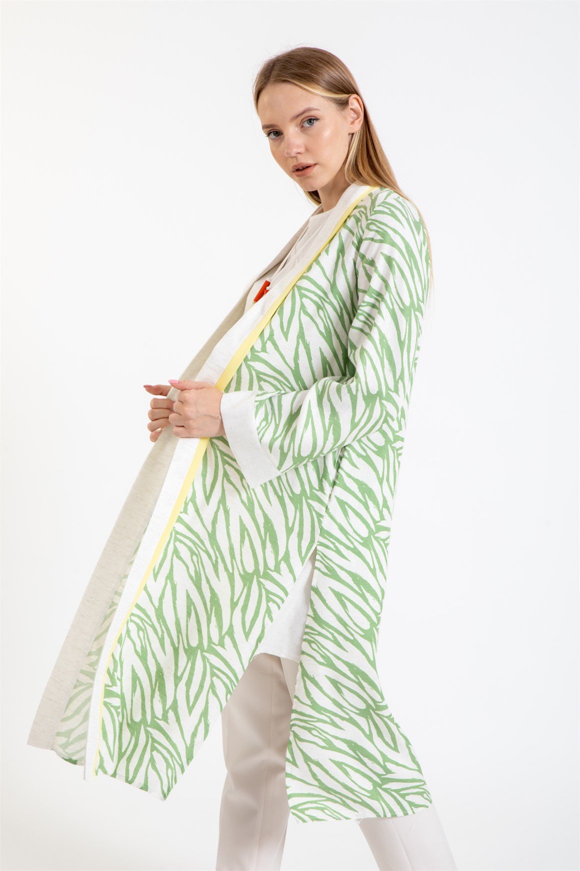 Kimonosu Desenli İç Dış Takım  Sarı