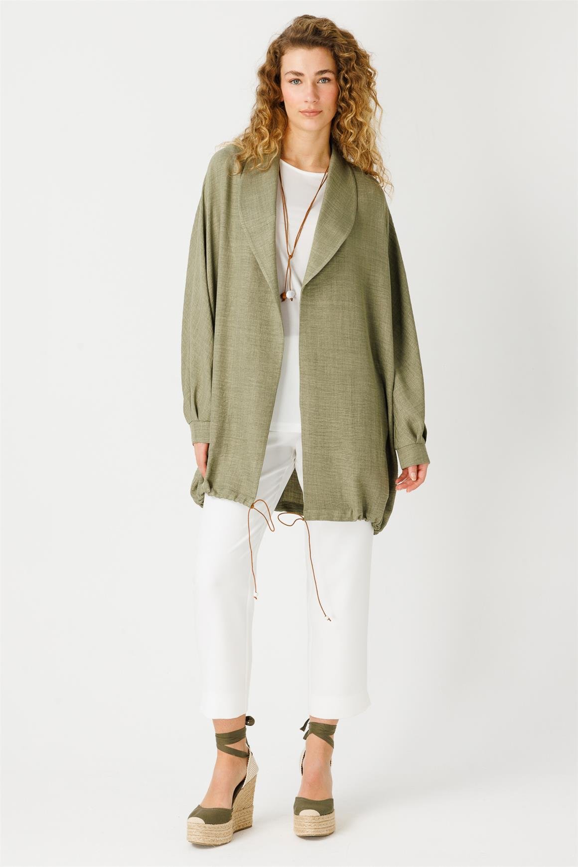 Kolye Detaylı Tunik Ceket Takım  Haki