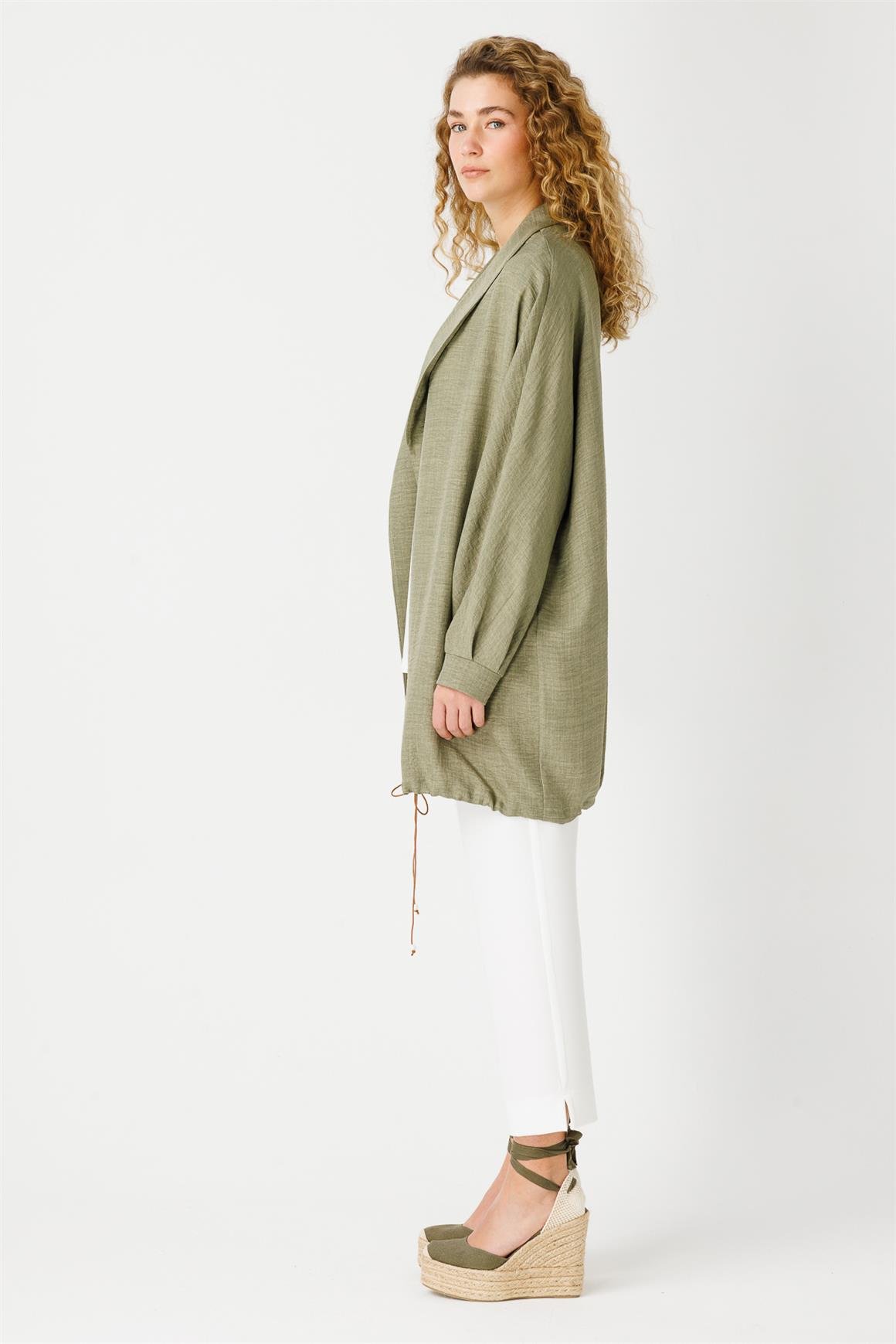 Kolye Detaylı Tunik Ceket Takım  Haki