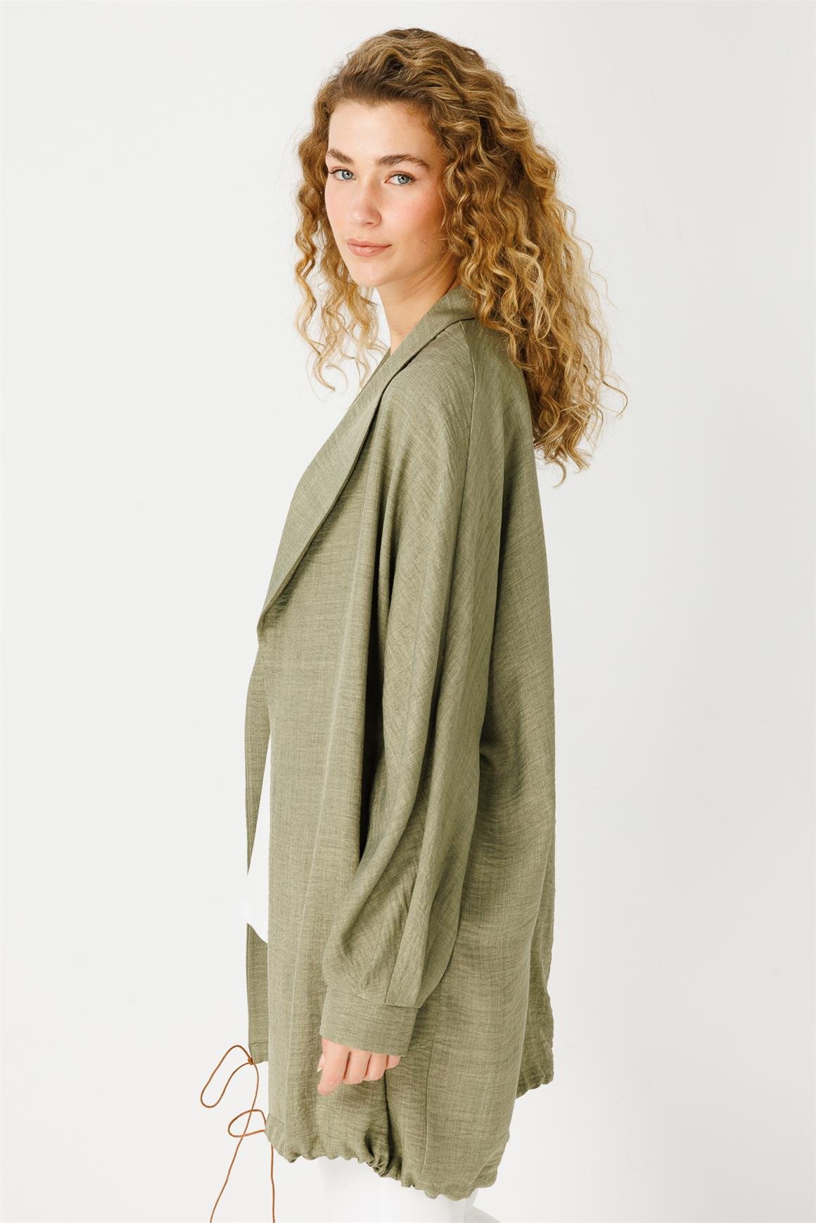 Kolye Detaylı Tunik Ceket Takım  Haki